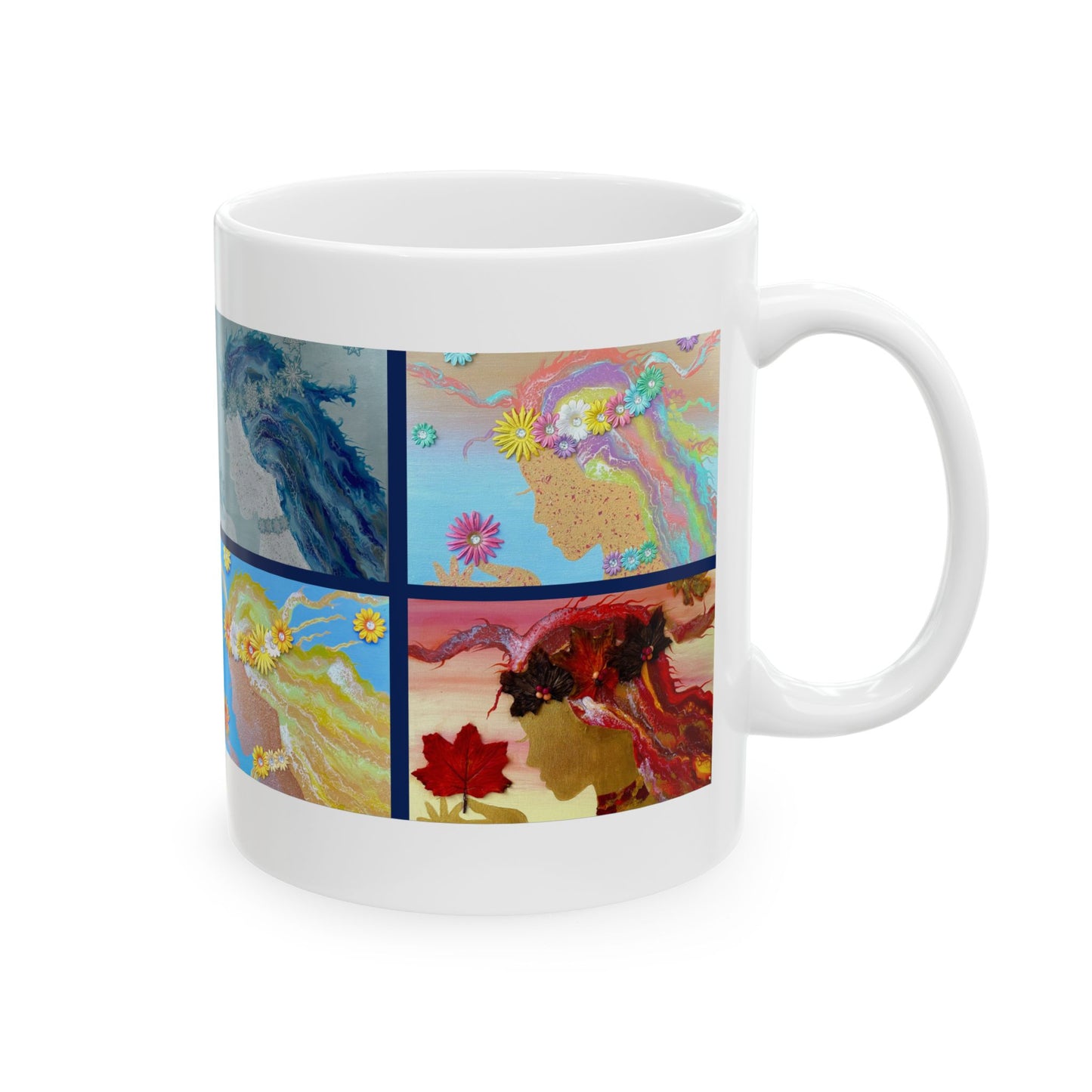 Keramiktasse (11 oz, 15 oz) mit Vier-Jahreszeiten-Design