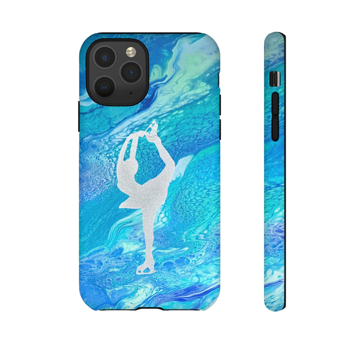 Tough phone cases for IPhone, Samsung and Google Pixel devices with figure skating design