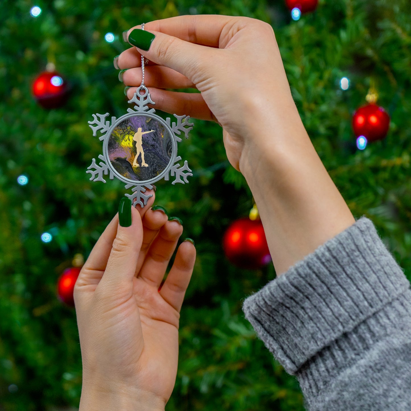 Pewter figure skating Ornament