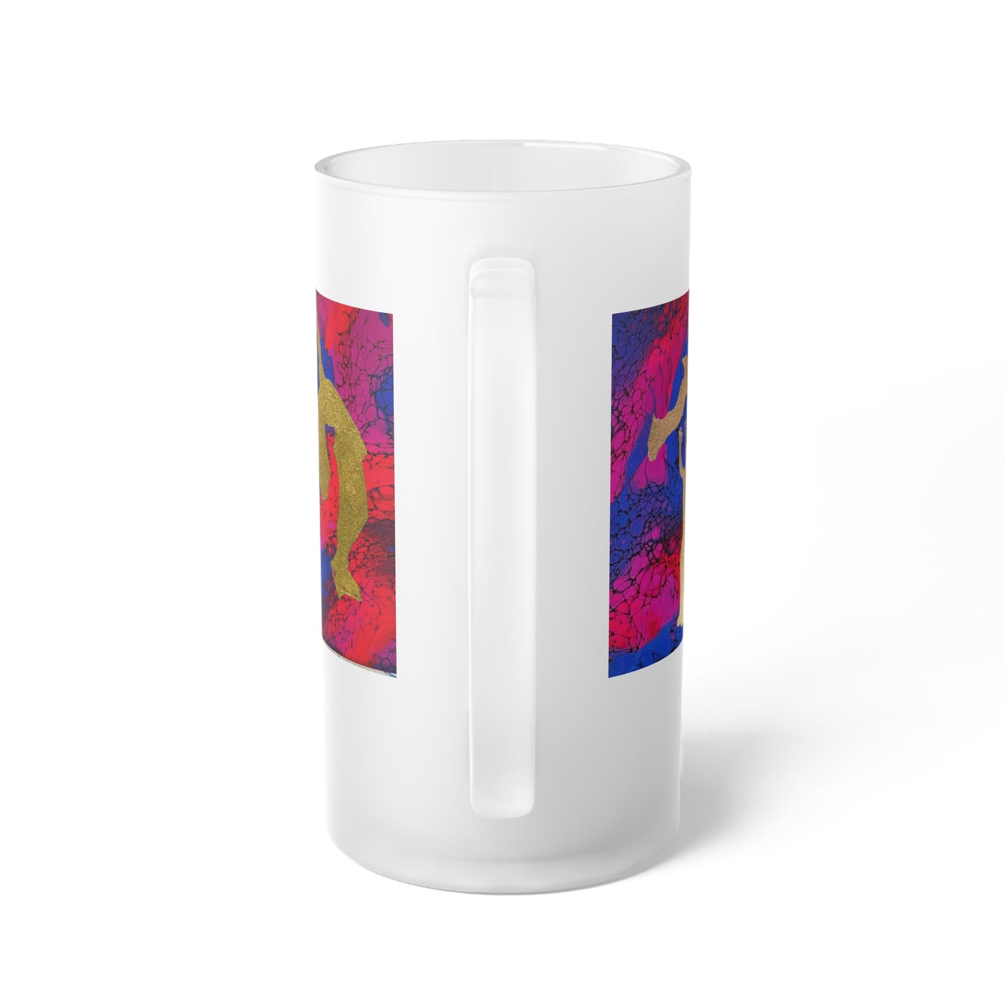 Chope à bière en verre dépoli avec motif de patineurs en couple 