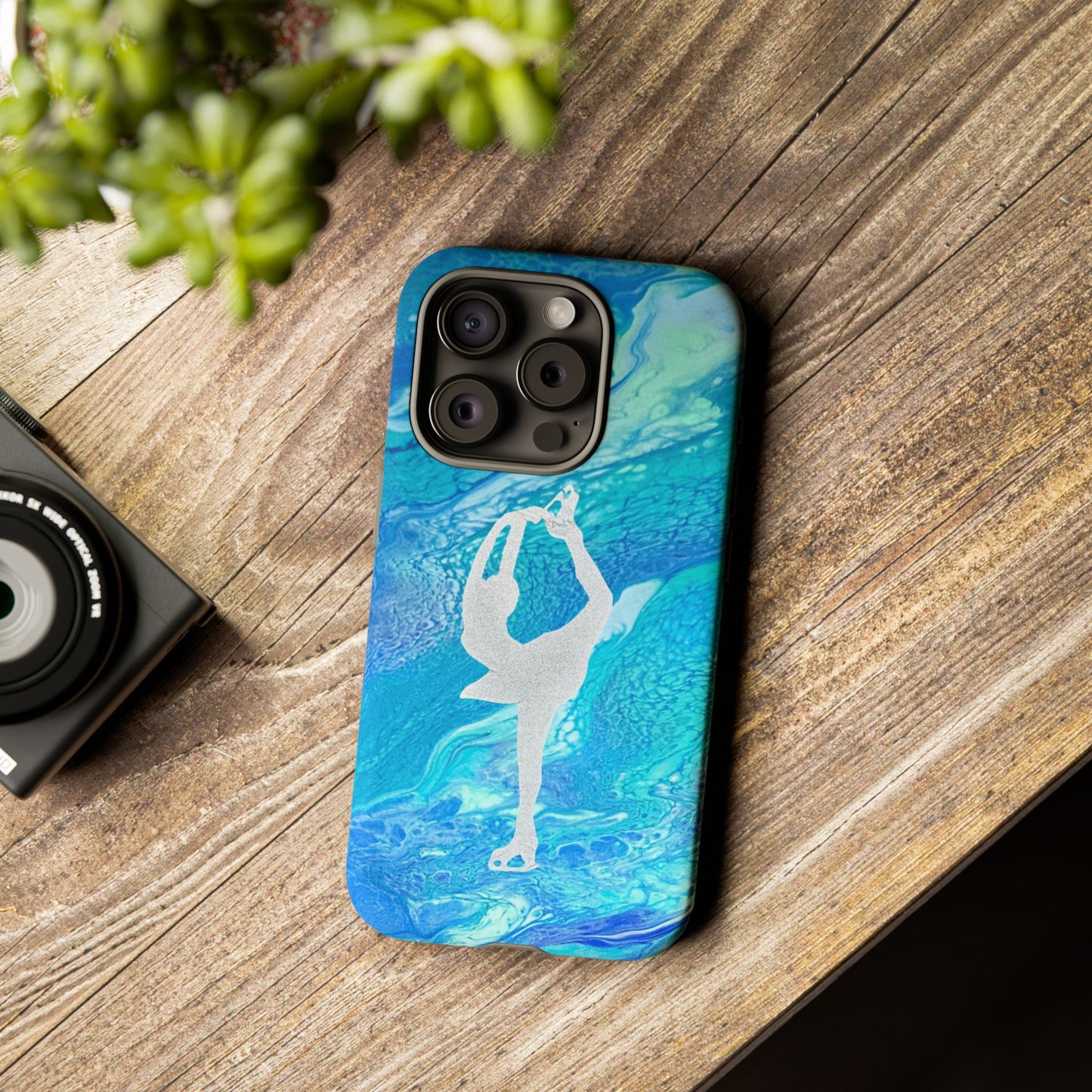 Tough phone cases for IPhone, Samsung and Google Pixel devices with figure skating design