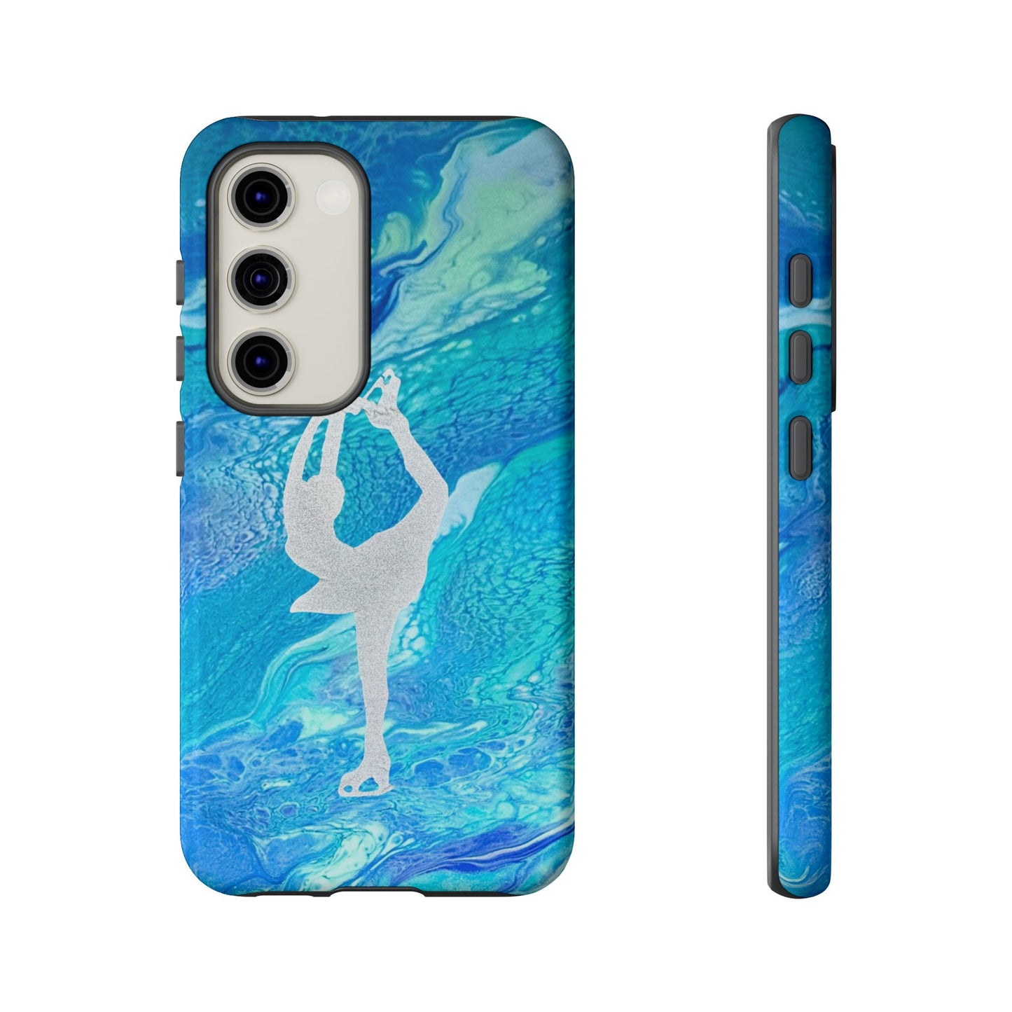 Tough phone cases for IPhone, Samsung and Google Pixel devices with figure skating design