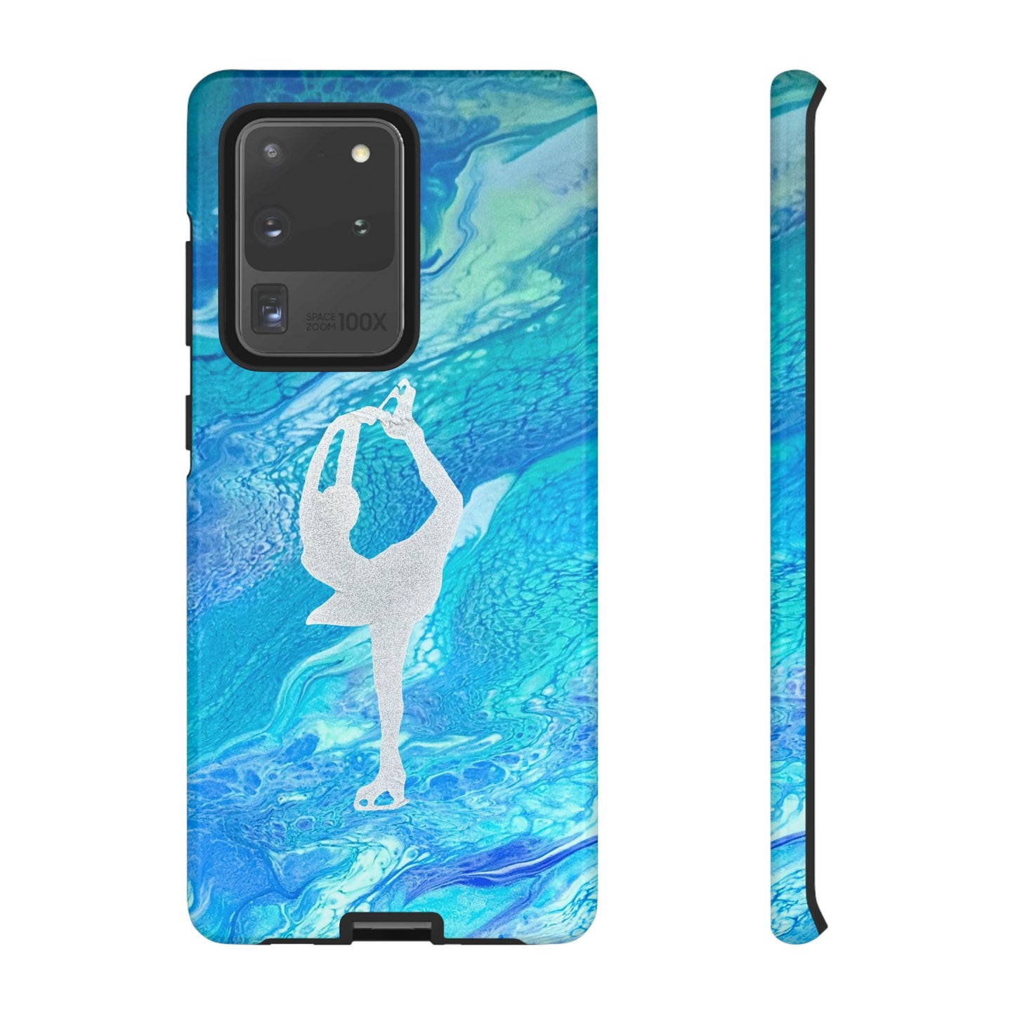 Tough phone cases for IPhone, Samsung and Google Pixel devices with figure skating design