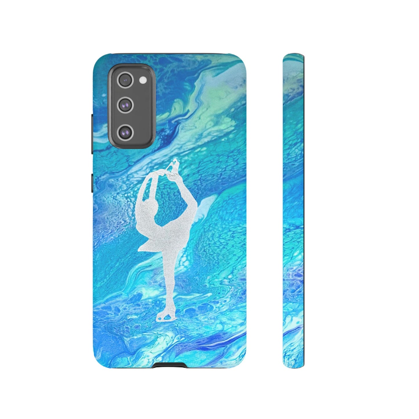 Tough phone cases for IPhone, Samsung and Google Pixel devices with figure skating design