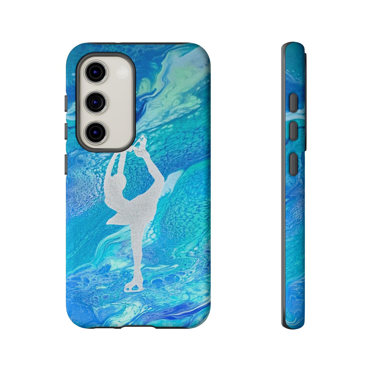 Tough phone cases for IPhone, Samsung and Google Pixel devices with figure skating design