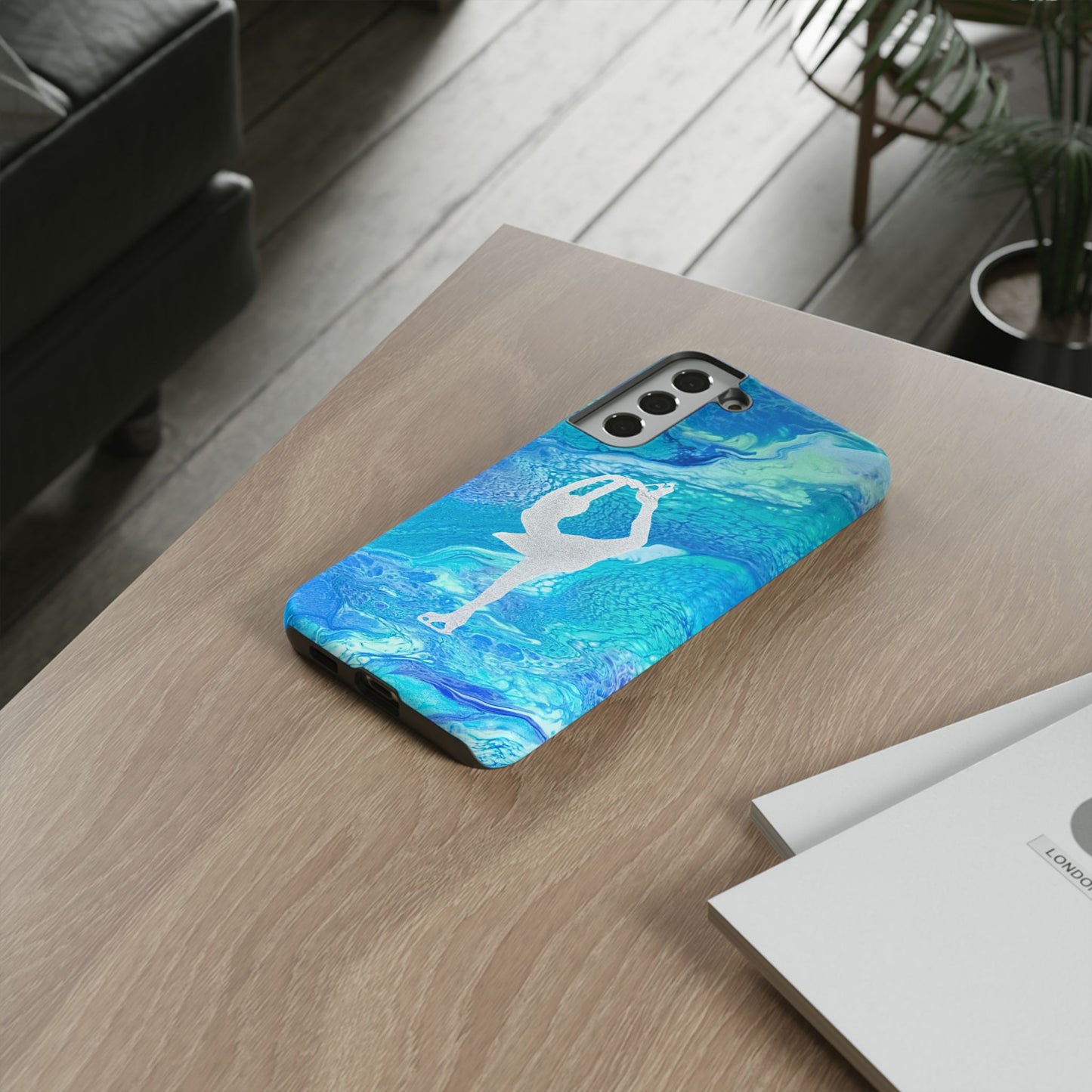 Tough phone cases for IPhone, Samsung and Google Pixel devices with figure skating design