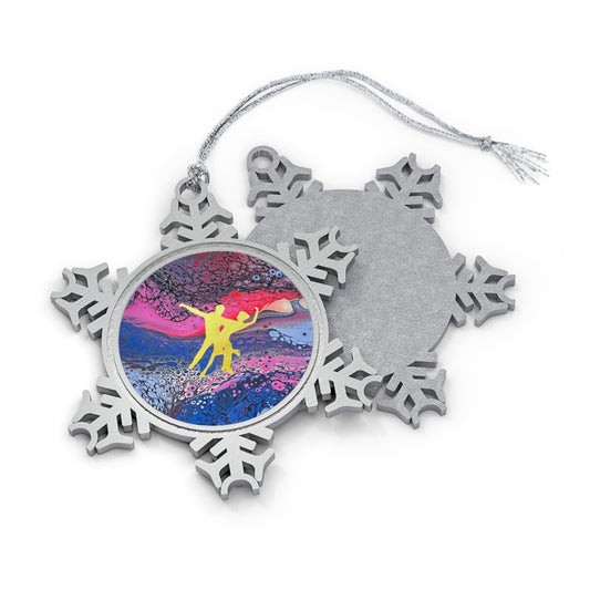 Pewter Snowflake Ornament with figure skaters/ice dancers