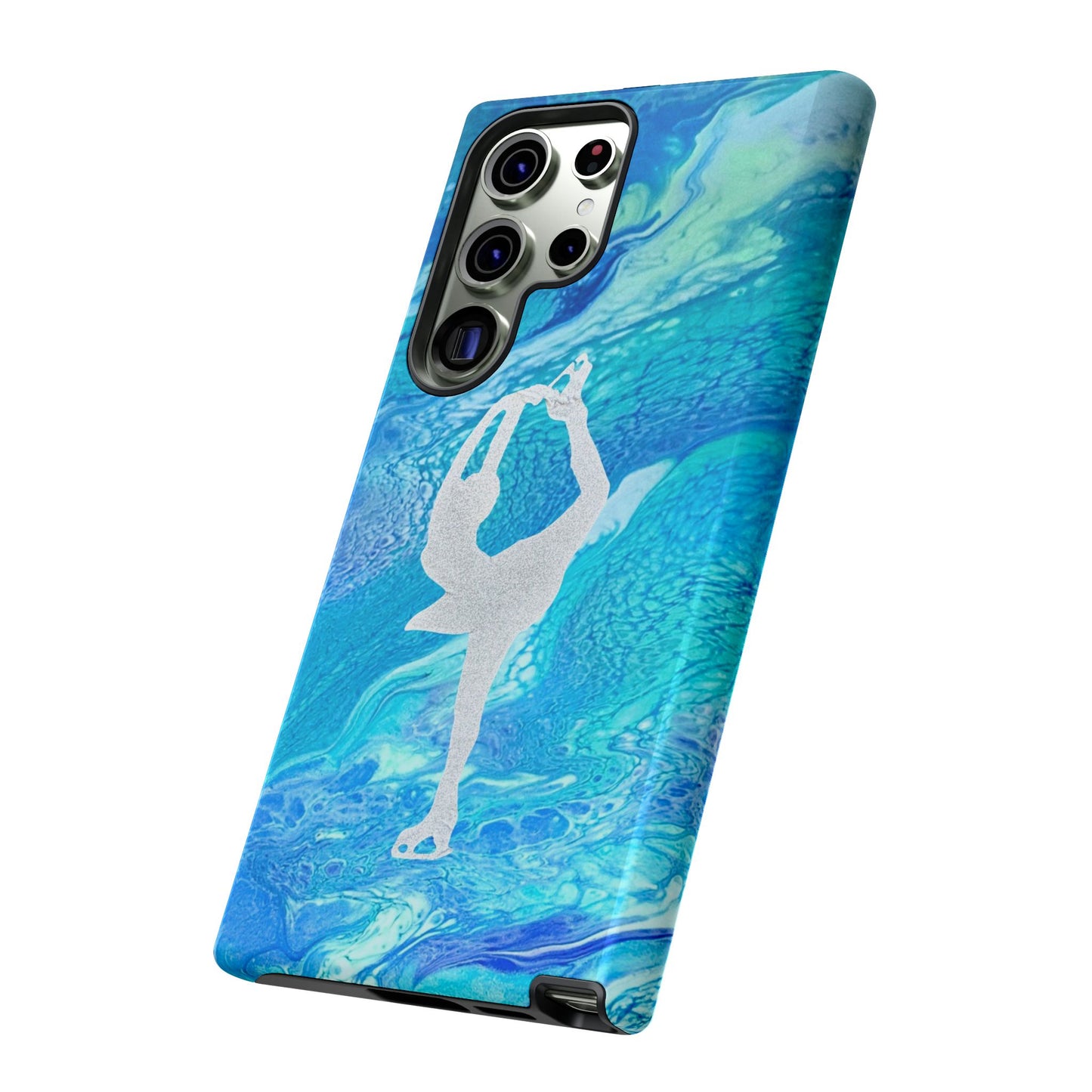 Tough phone cases for IPhone, Samsung and Google Pixel devices with figure skating design