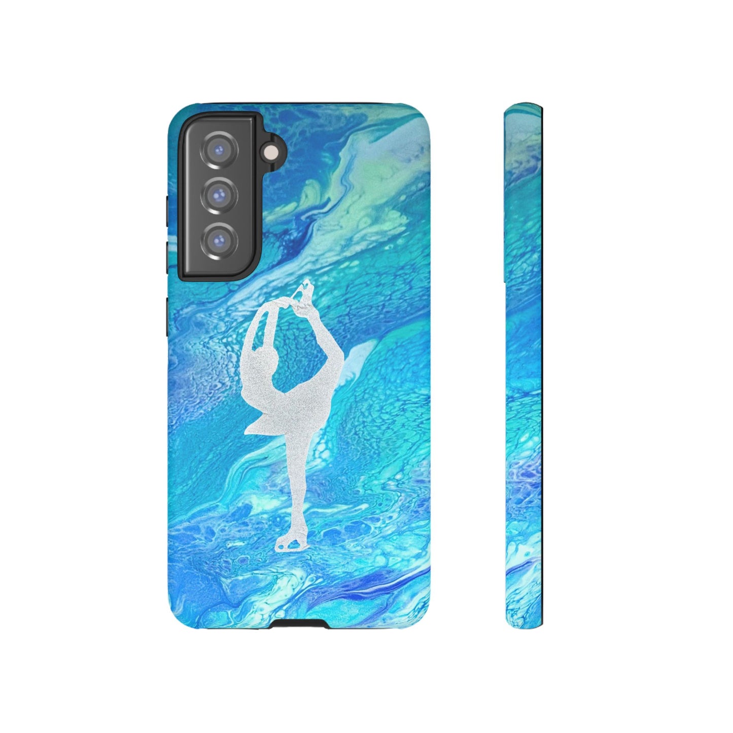 Tough phone cases for IPhone, Samsung and Google Pixel devices with figure skating design