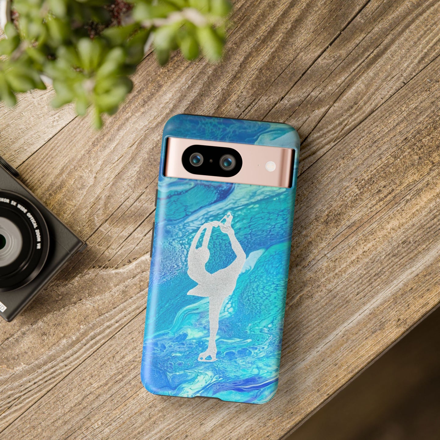 Tough phone cases for IPhone, Samsung and Google Pixel devices with figure skating design