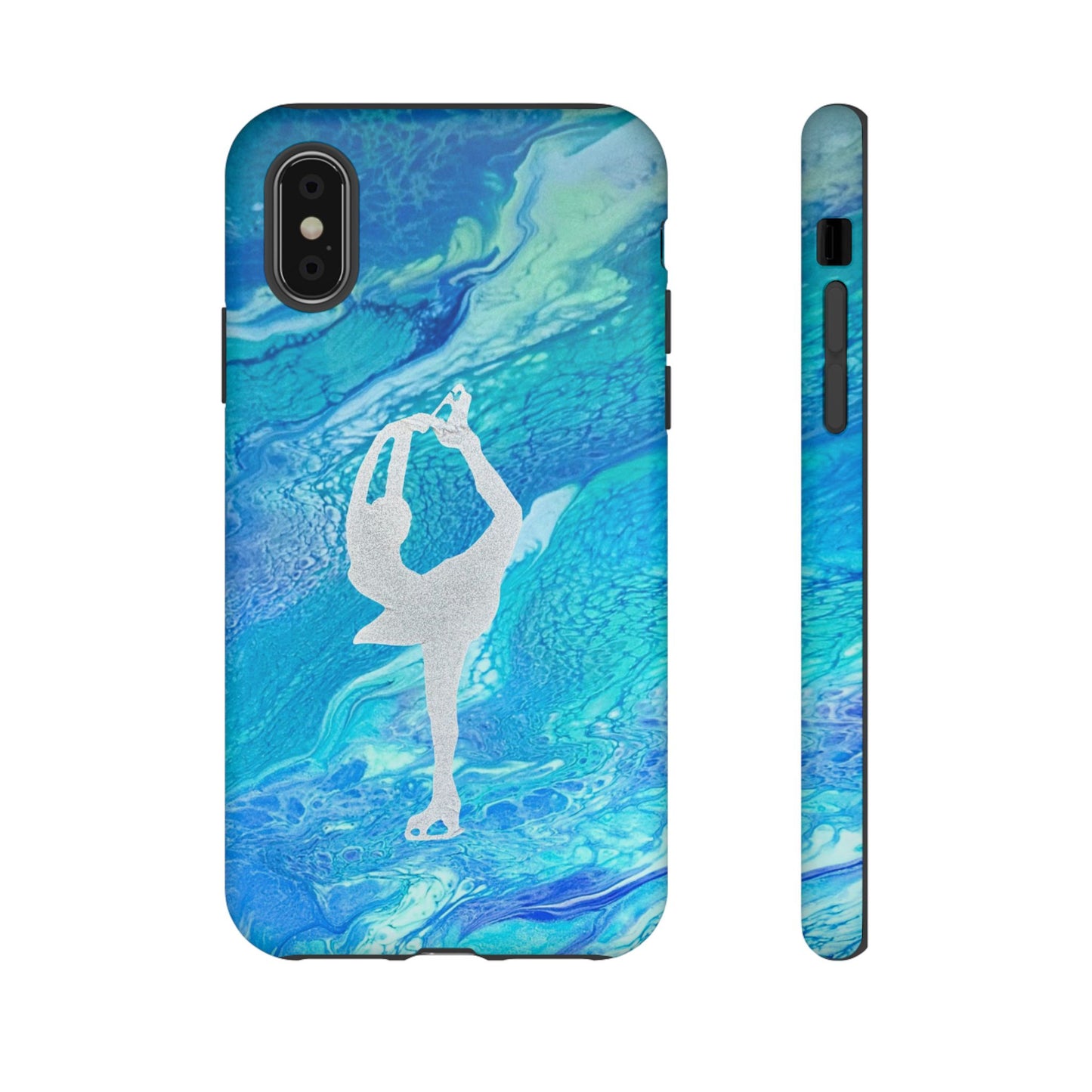 Tough phone cases for IPhone, Samsung and Google Pixel devices with figure skating design