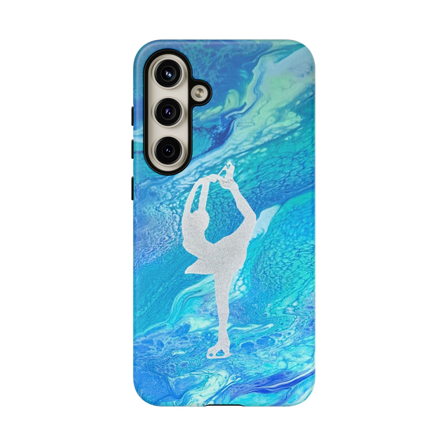 Tough phone cases for IPhone, Samsung and Google Pixel devices with figure skating design