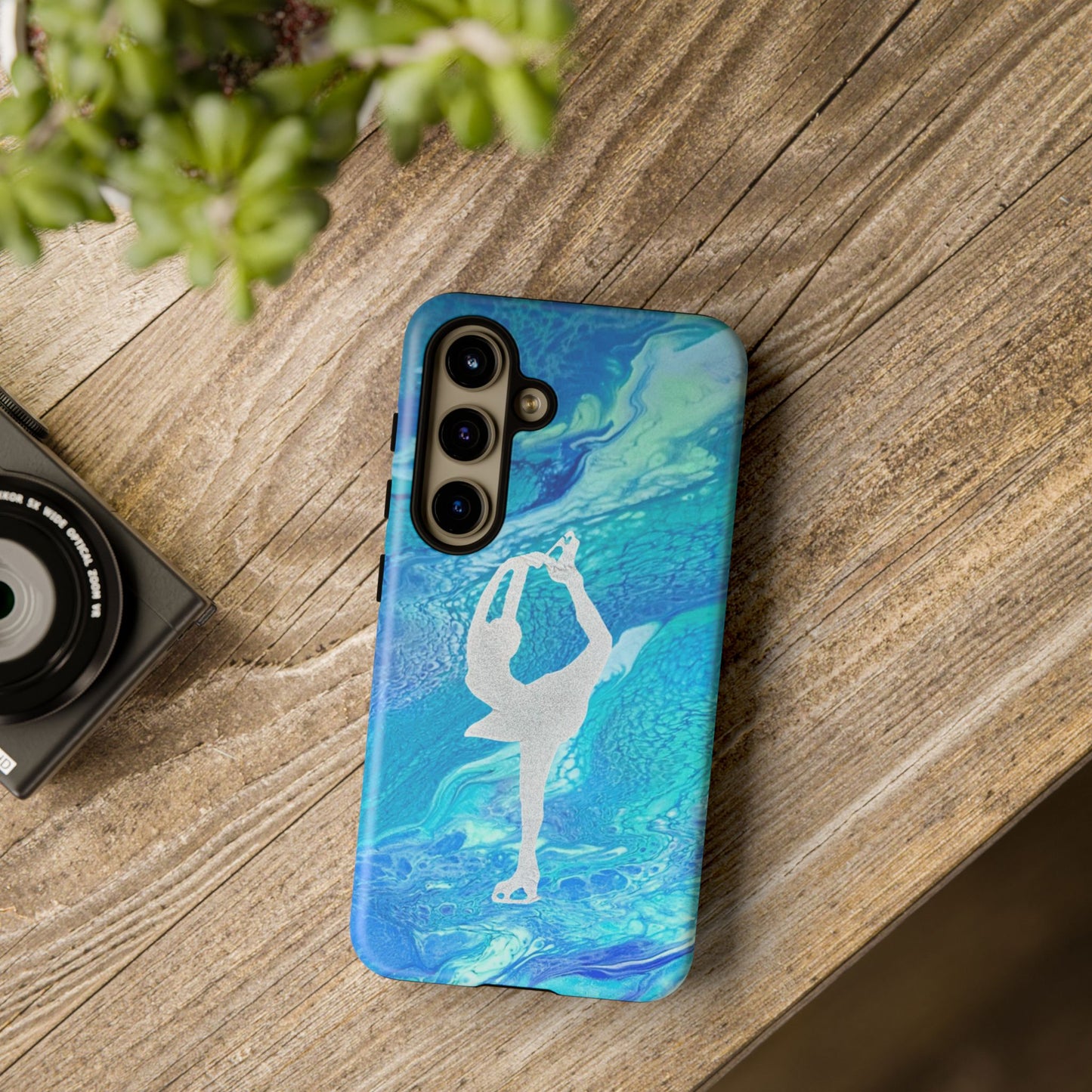 Tough phone cases for IPhone, Samsung and Google Pixel devices with figure skating design