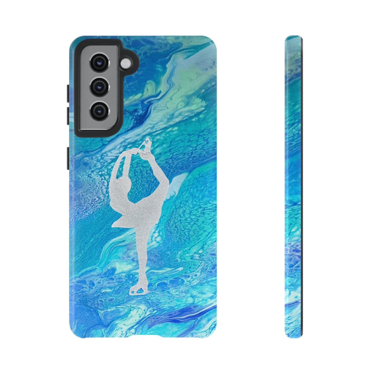 Tough phone cases for IPhone, Samsung and Google Pixel devices with figure skating design