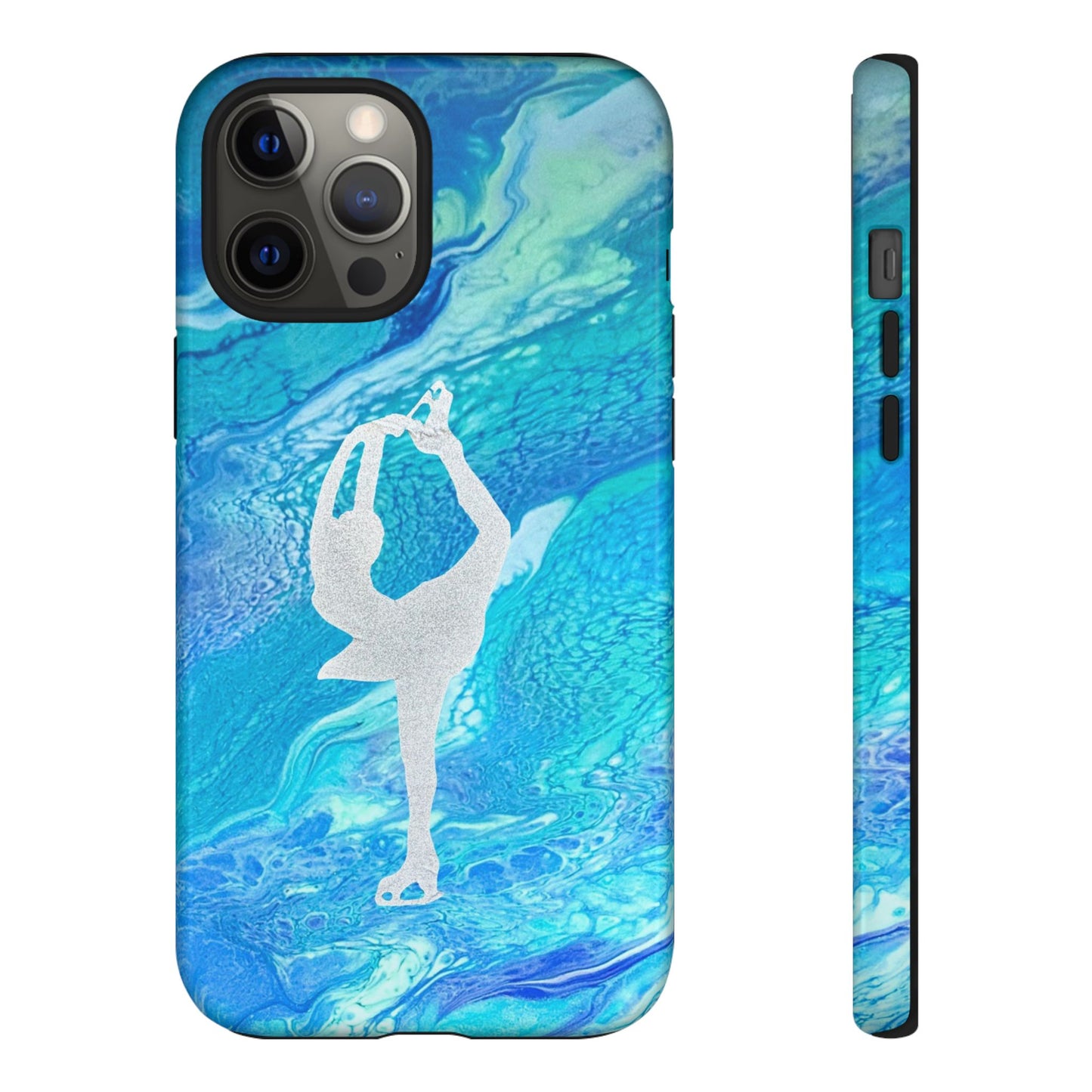 Tough phone cases for IPhone, Samsung and Google Pixel devices with figure skating design