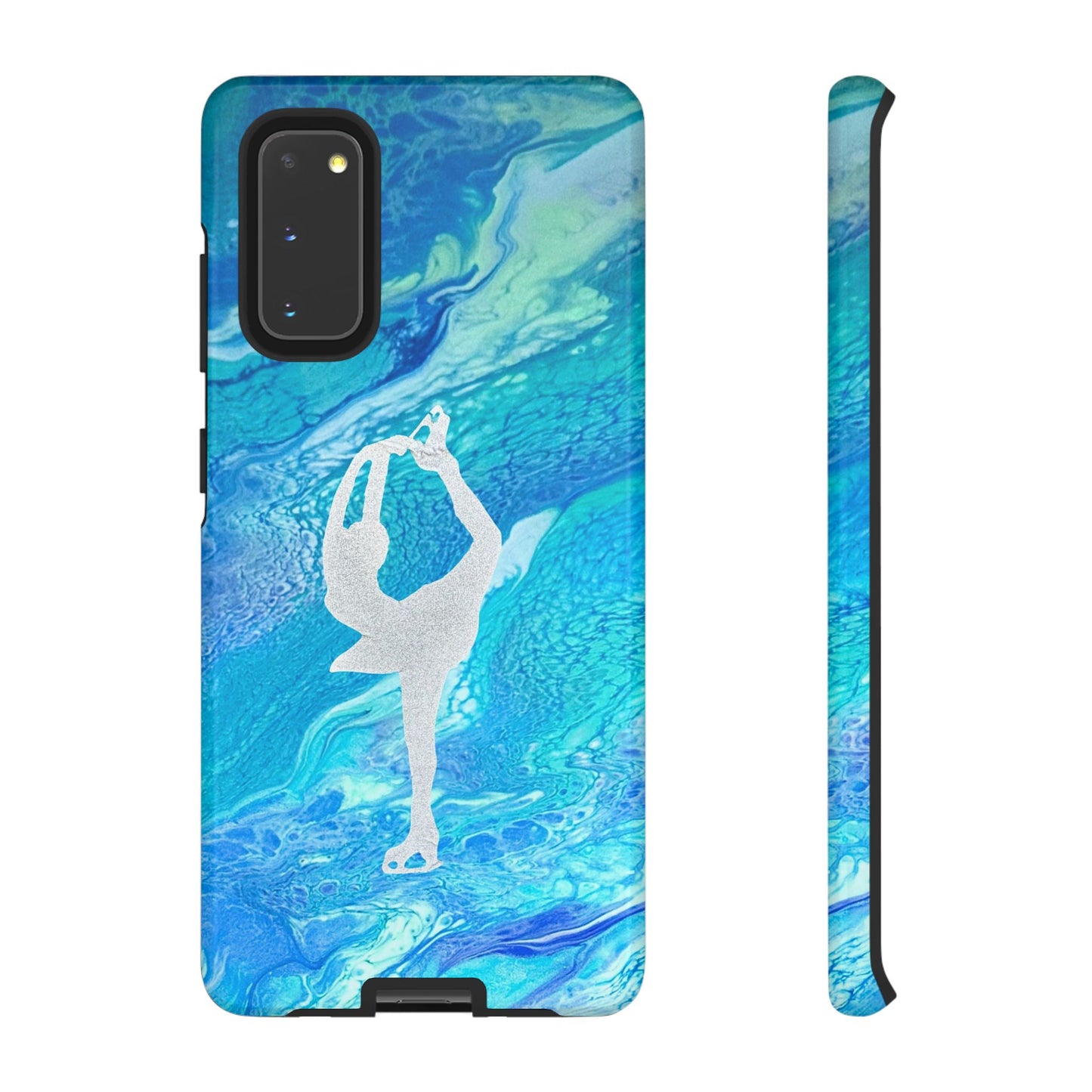 Tough phone cases for IPhone, Samsung and Google Pixel devices with figure skating design