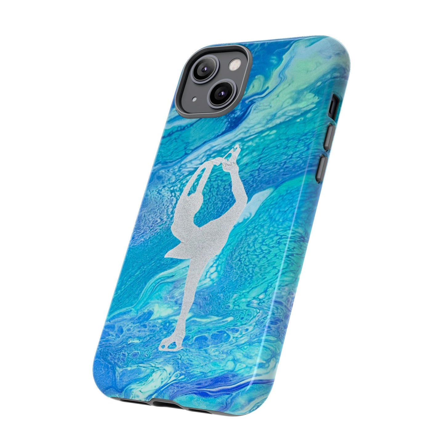 Tough phone cases for IPhone, Samsung and Google Pixel devices with figure skating design