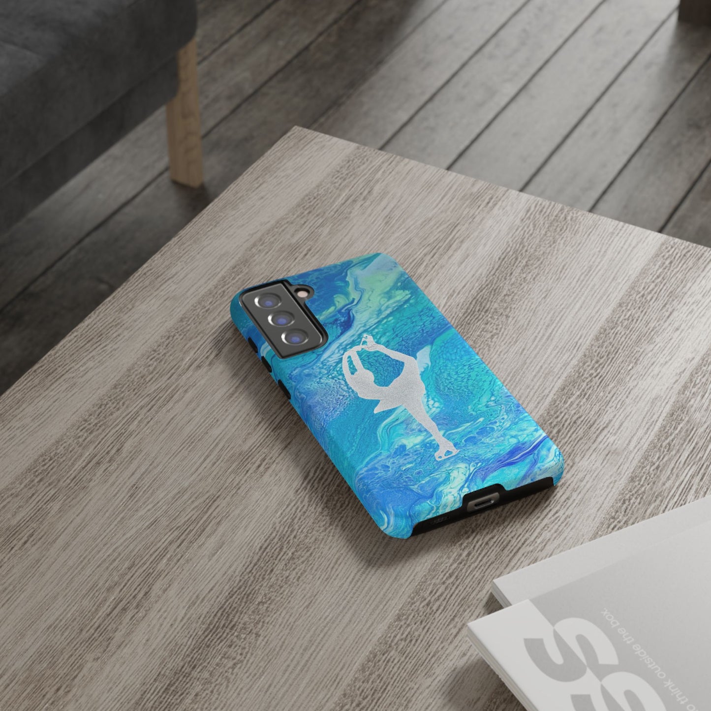 Tough phone cases for IPhone, Samsung and Google Pixel devices with figure skating design