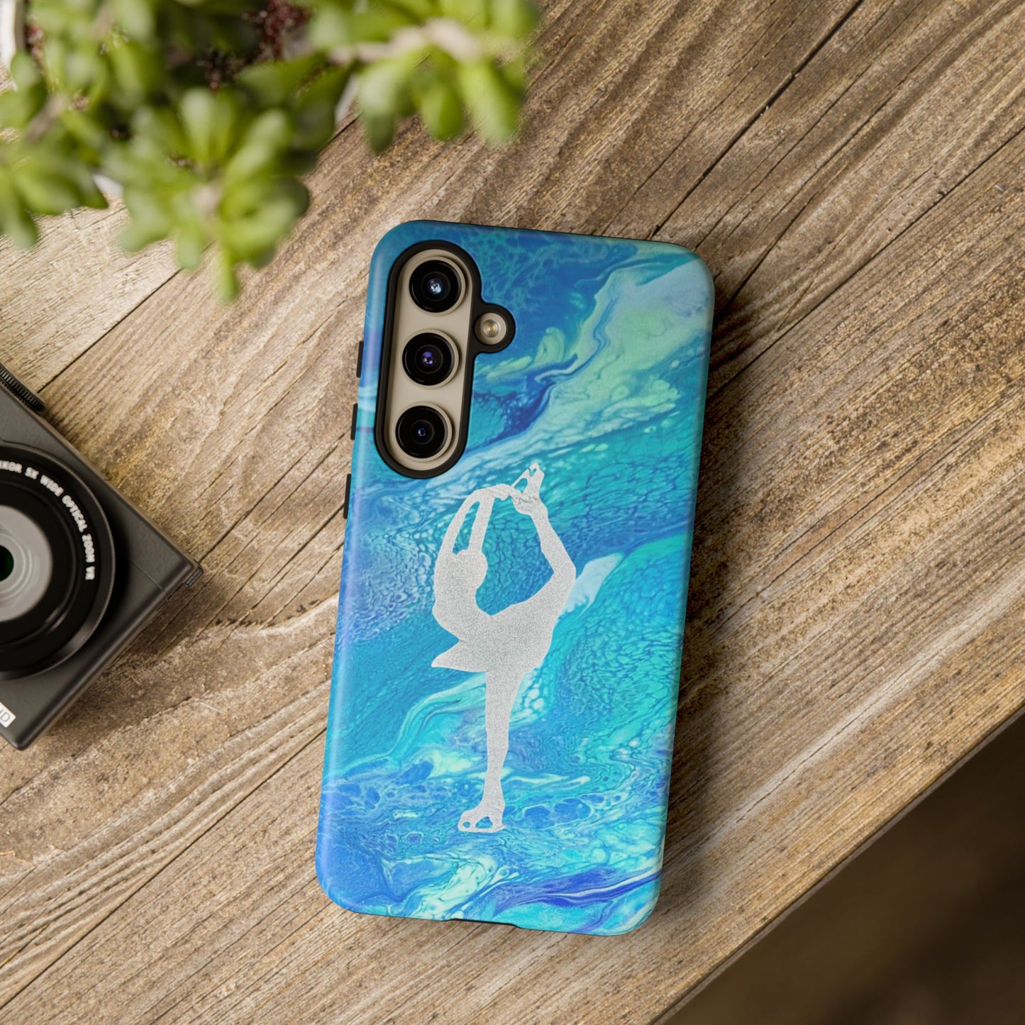 Tough phone cases for IPhone, Samsung and Google Pixel devices with figure skating design