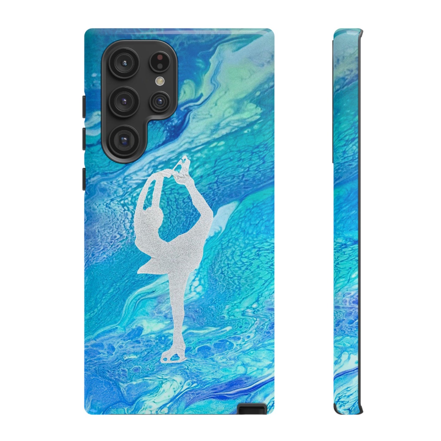 Tough phone cases for IPhone, Samsung and Google Pixel devices with figure skating design