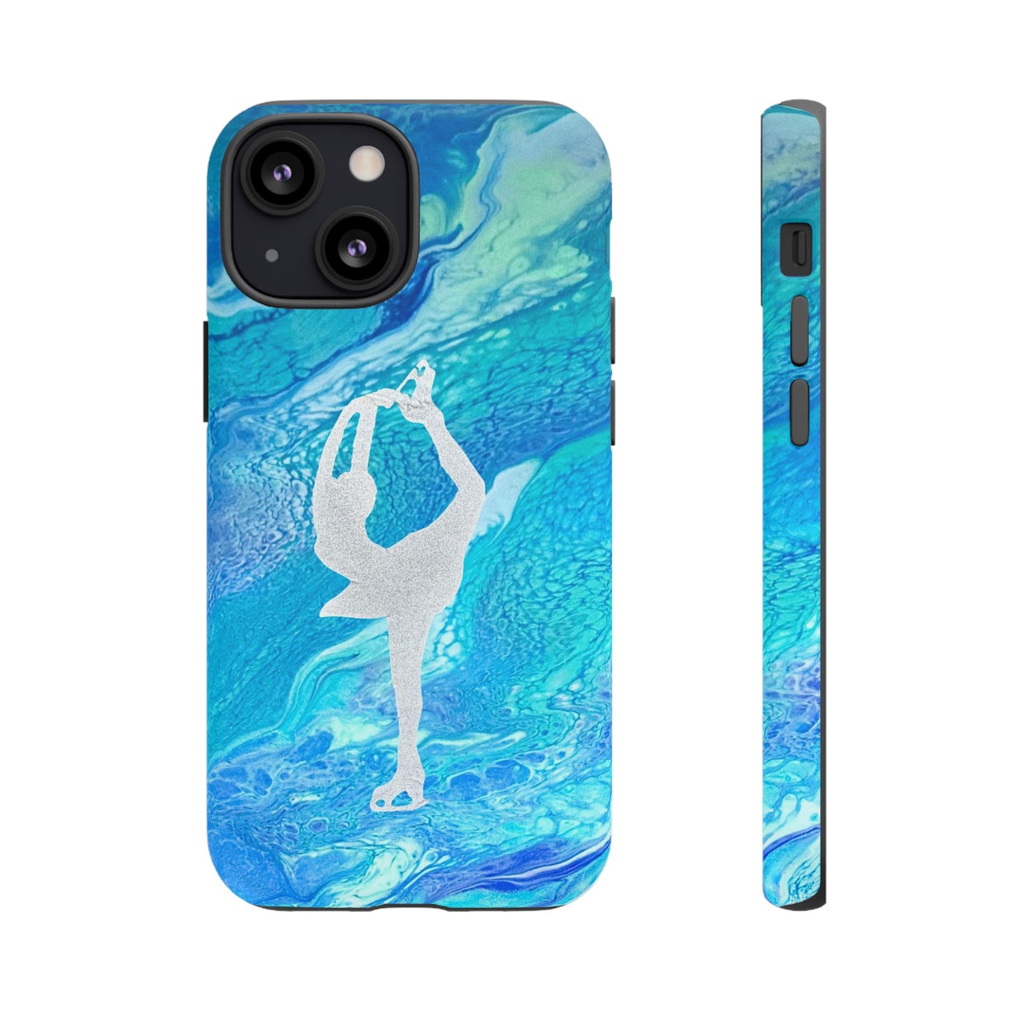 Tough phone cases for IPhone, Samsung and Google Pixel devices with figure skating design