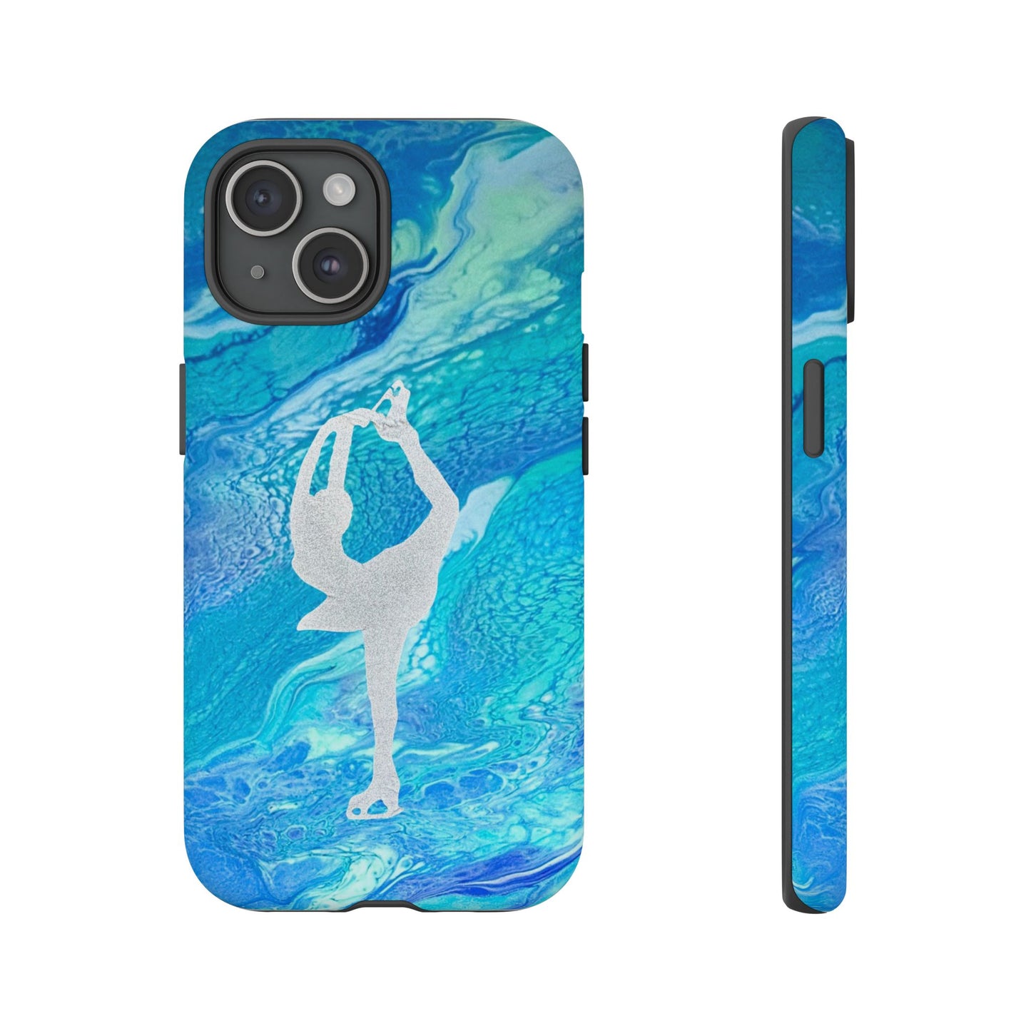 Tough phone cases for IPhone, Samsung and Google Pixel devices with figure skating design