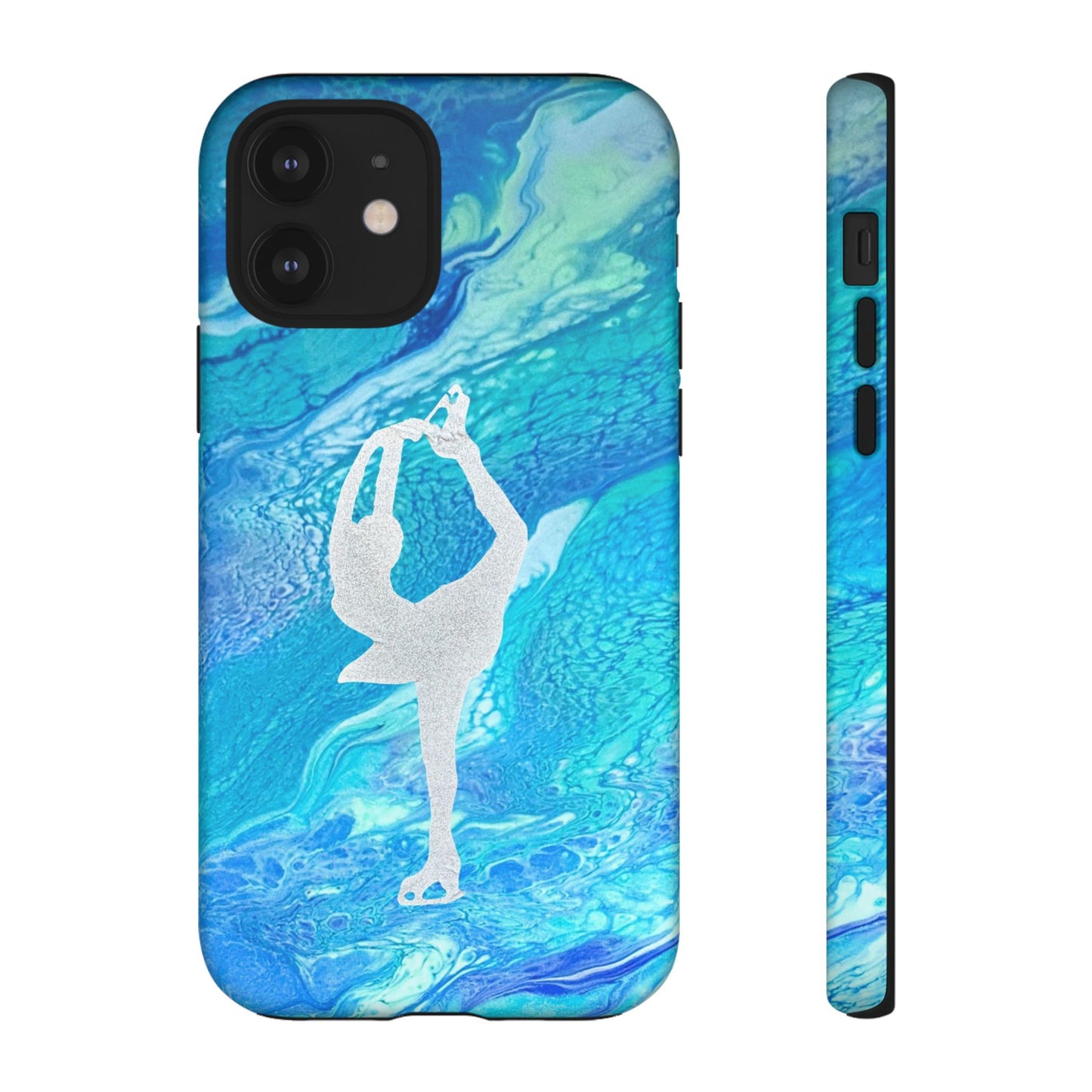 Tough phone cases for IPhone, Samsung and Google Pixel devices with figure skating design