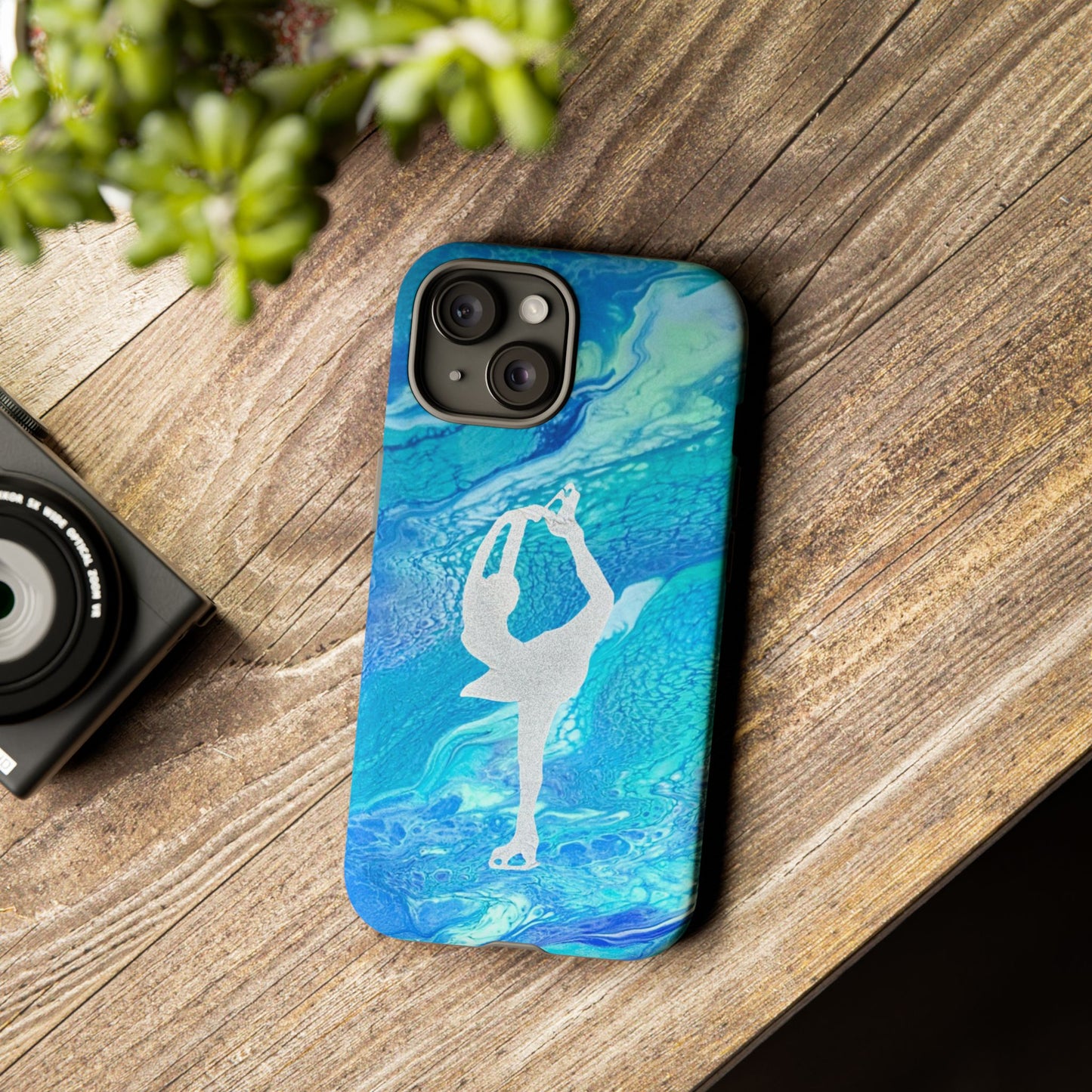 Tough phone cases for IPhone, Samsung and Google Pixel devices with figure skating design