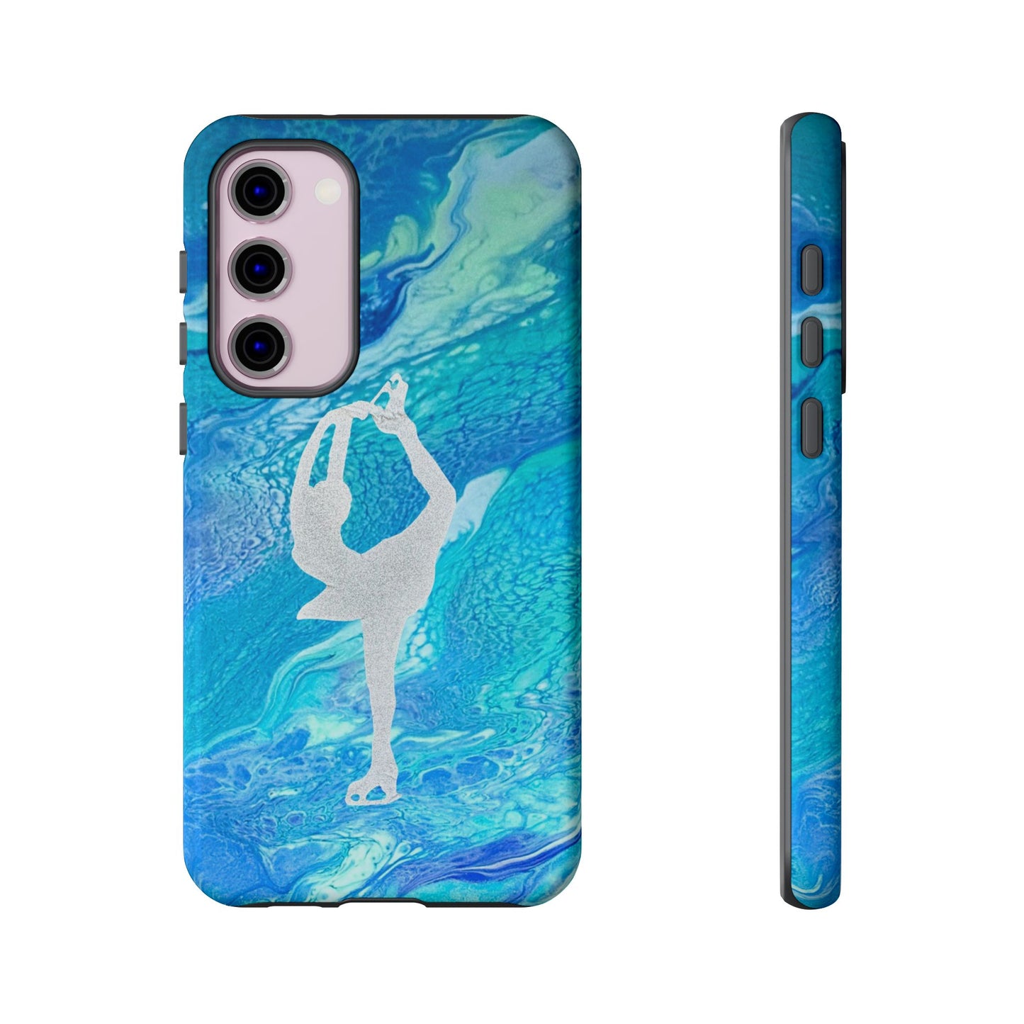 Tough phone cases for IPhone, Samsung and Google Pixel devices with figure skating design