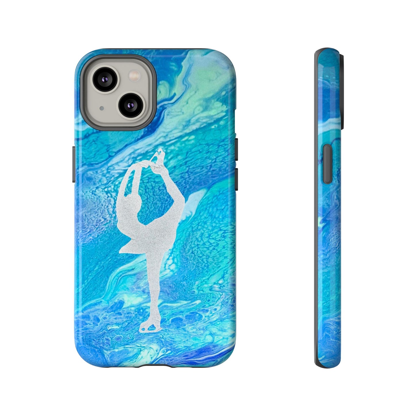 Tough phone cases for IPhone, Samsung and Google Pixel devices with figure skating design