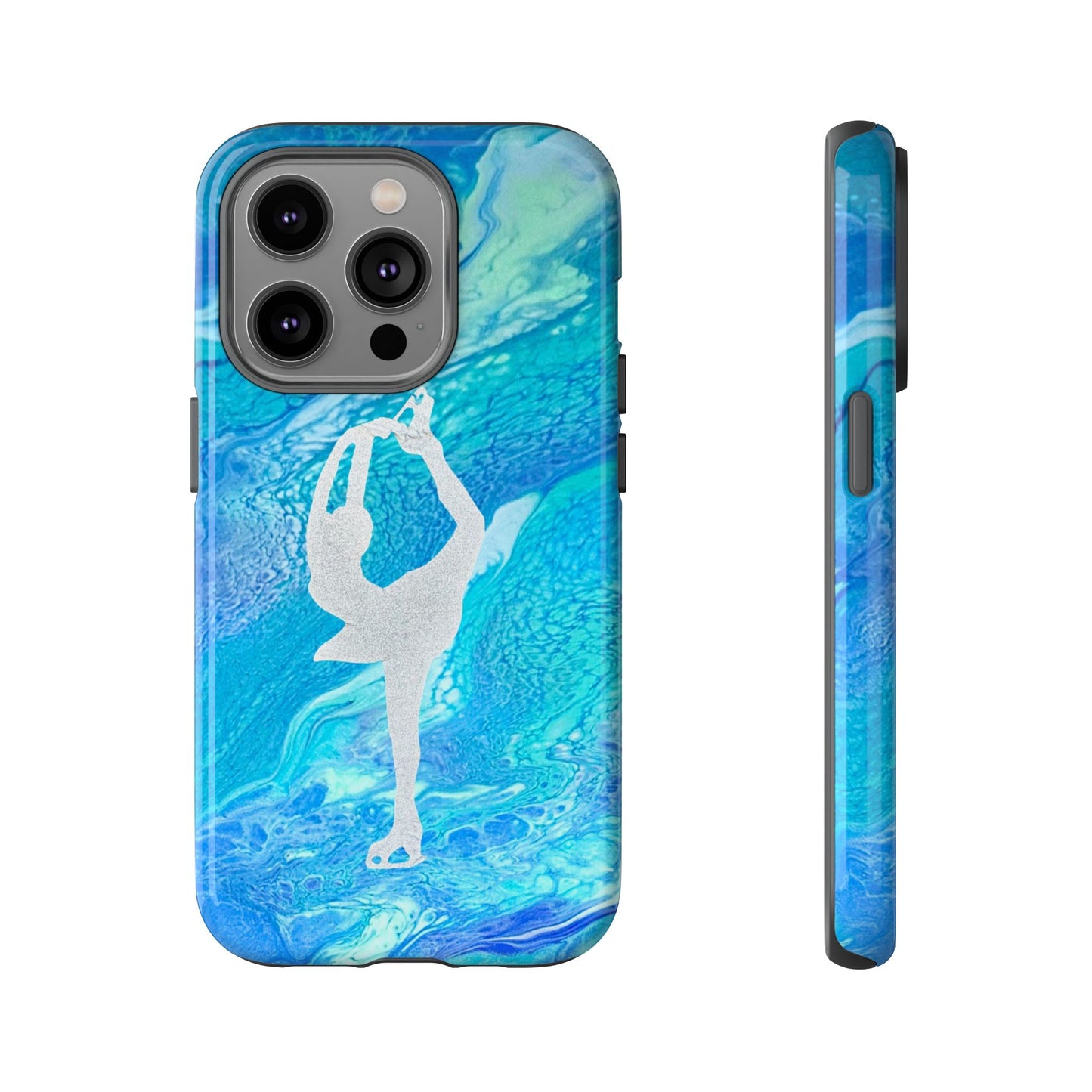 Tough phone cases for IPhone, Samsung and Google Pixel devices with figure skating design