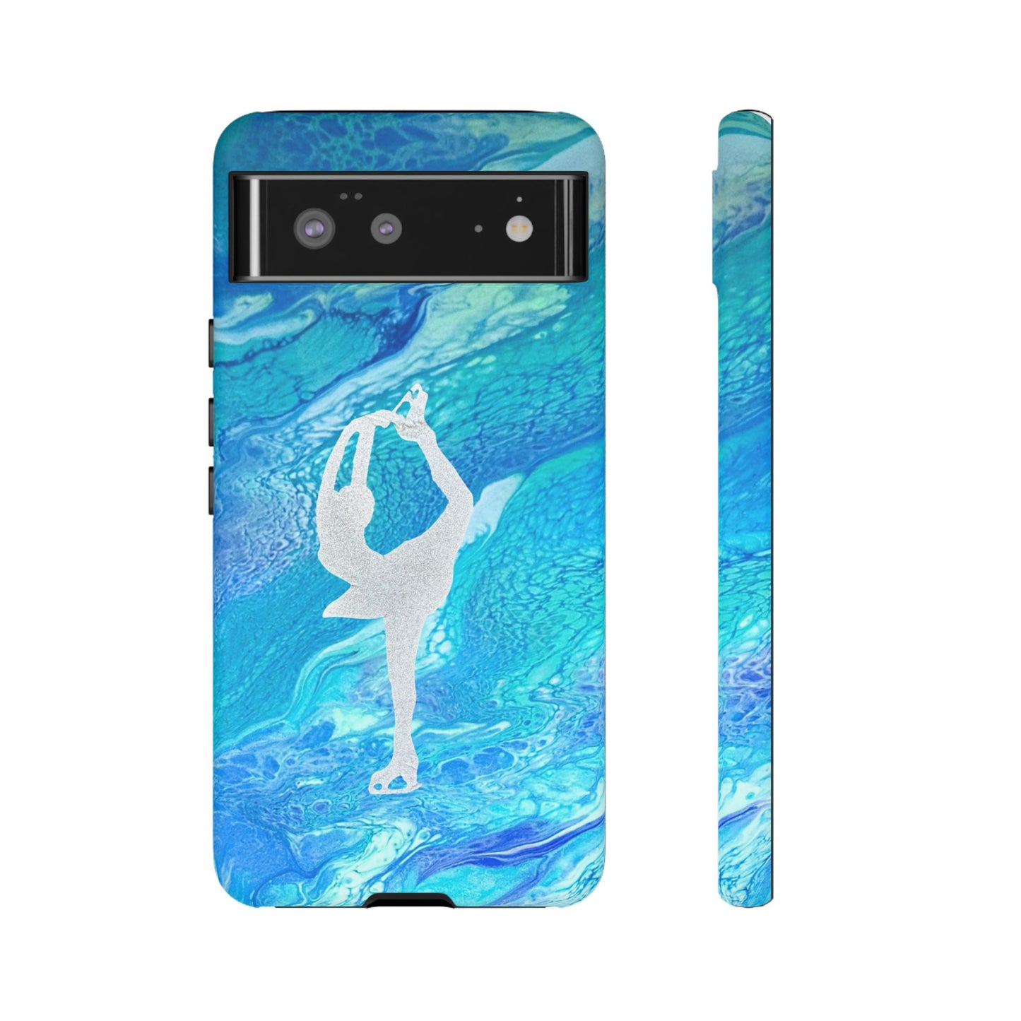 Tough phone cases for IPhone, Samsung and Google Pixel devices with figure skating design