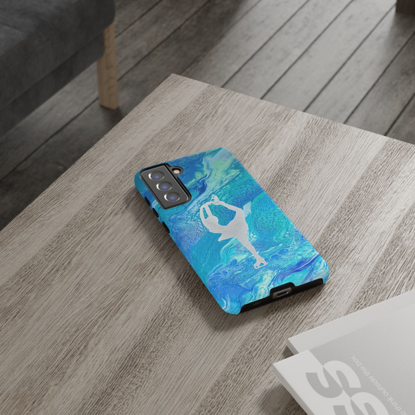 Tough phone cases for IPhone, Samsung and Google Pixel devices with figure skating design