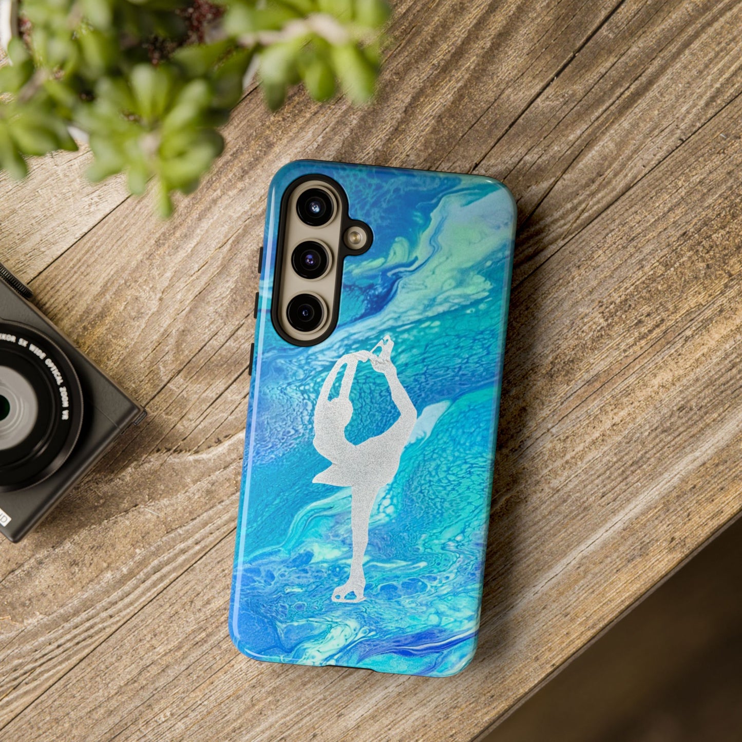 Tough phone cases for IPhone, Samsung and Google Pixel devices with figure skating design