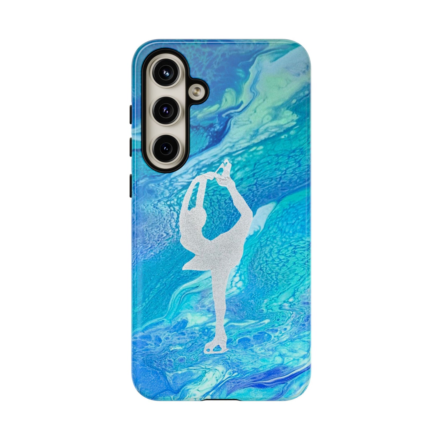 Tough phone cases for IPhone, Samsung and Google Pixel devices with figure skating design