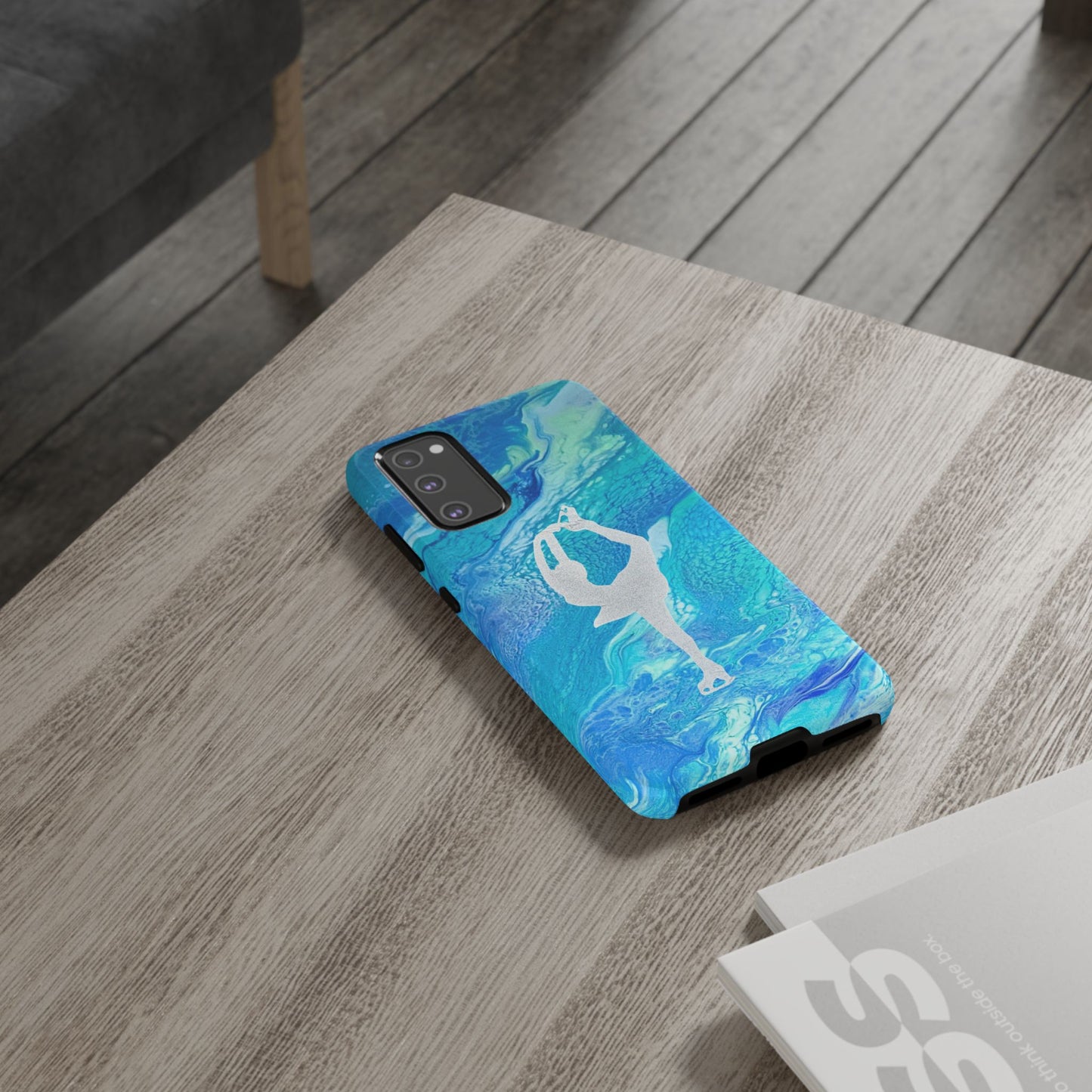 Tough phone cases for IPhone, Samsung and Google Pixel devices with figure skating design