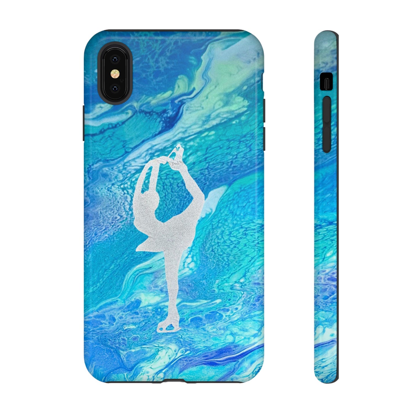 Tough phone cases for IPhone, Samsung and Google Pixel devices with figure skating design