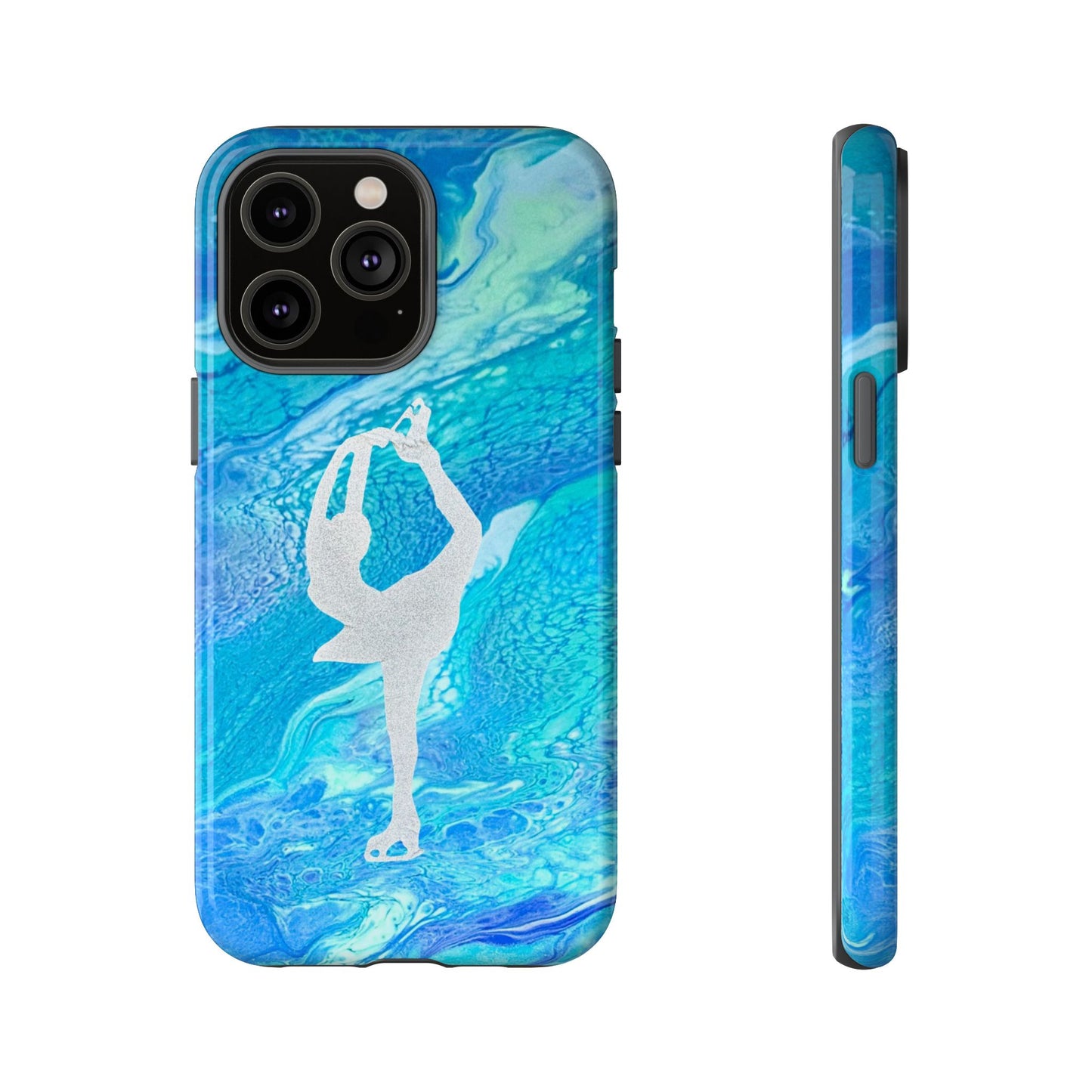 Tough phone cases for IPhone, Samsung and Google Pixel devices with figure skating design