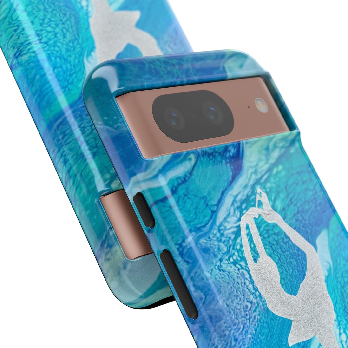 Tough phone cases for IPhone, Samsung and Google Pixel devices with figure skating design