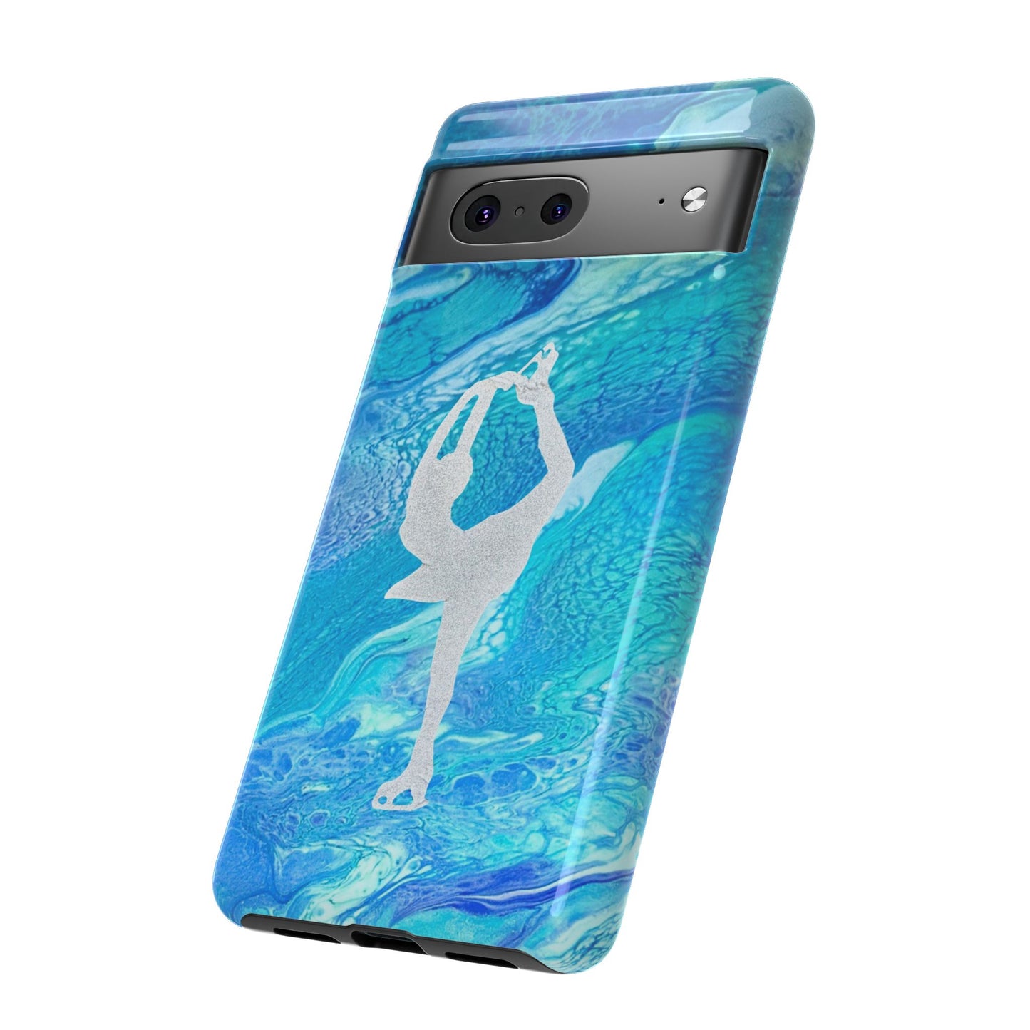 Tough phone cases for IPhone, Samsung and Google Pixel devices with figure skating design