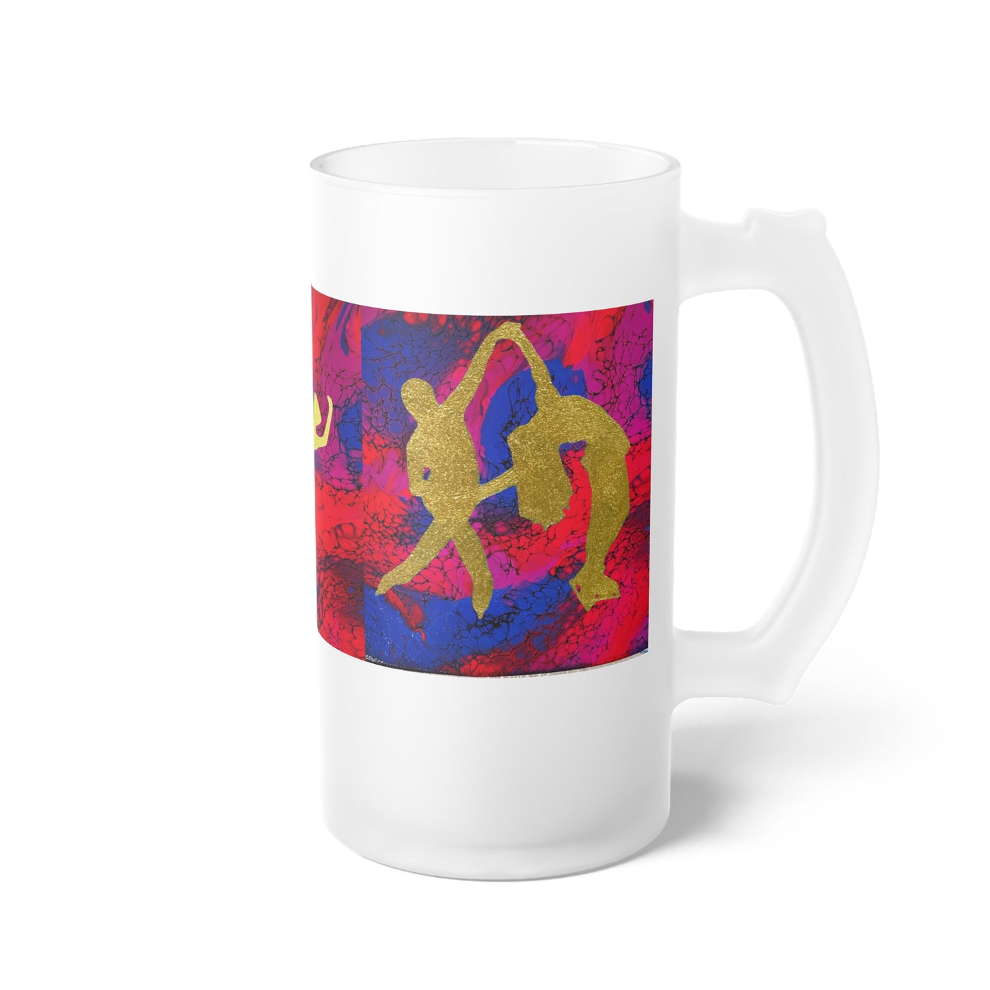 Chope à bière en verre dépoli avec motif de patineurs en couple 