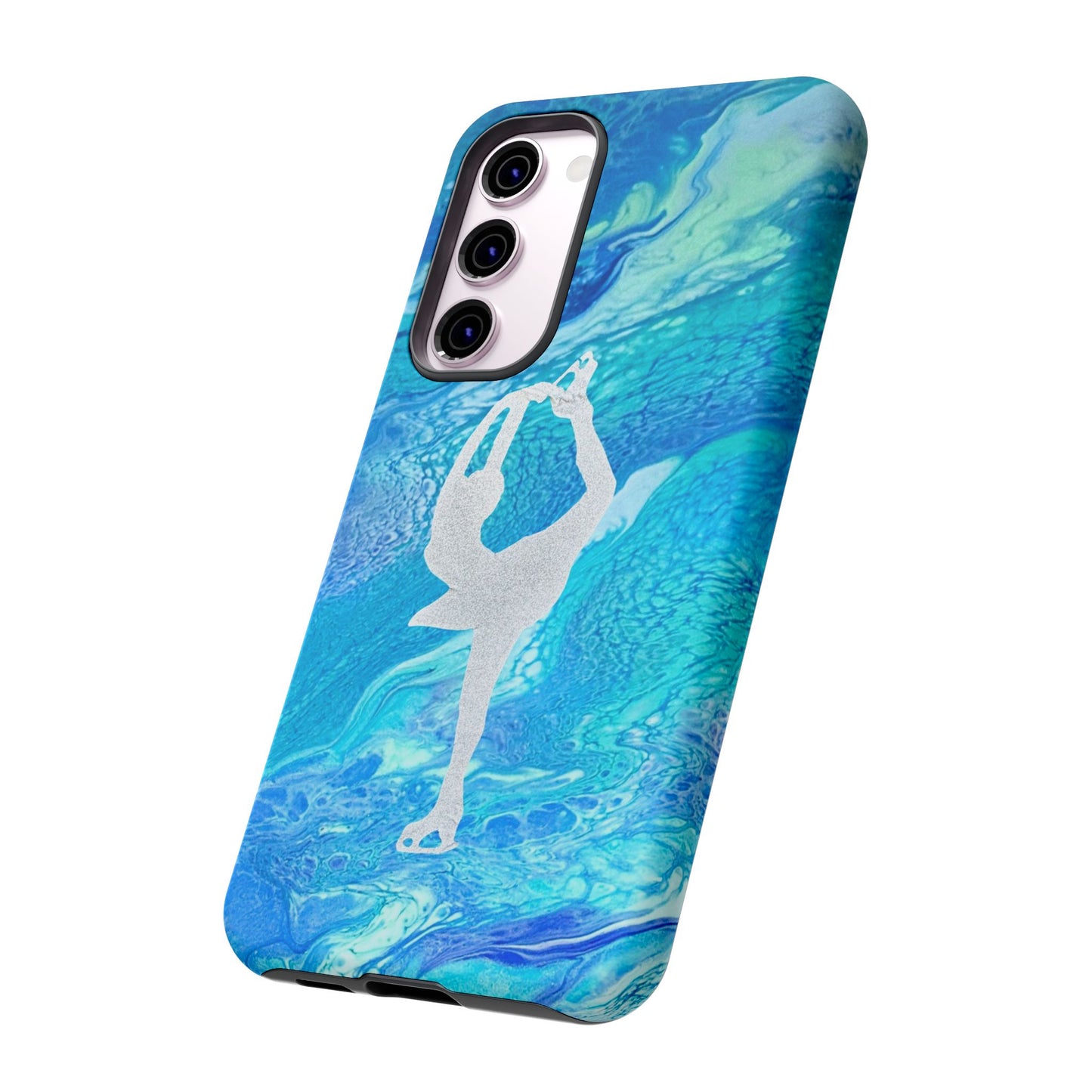 Tough phone cases for IPhone, Samsung and Google Pixel devices with figure skating design