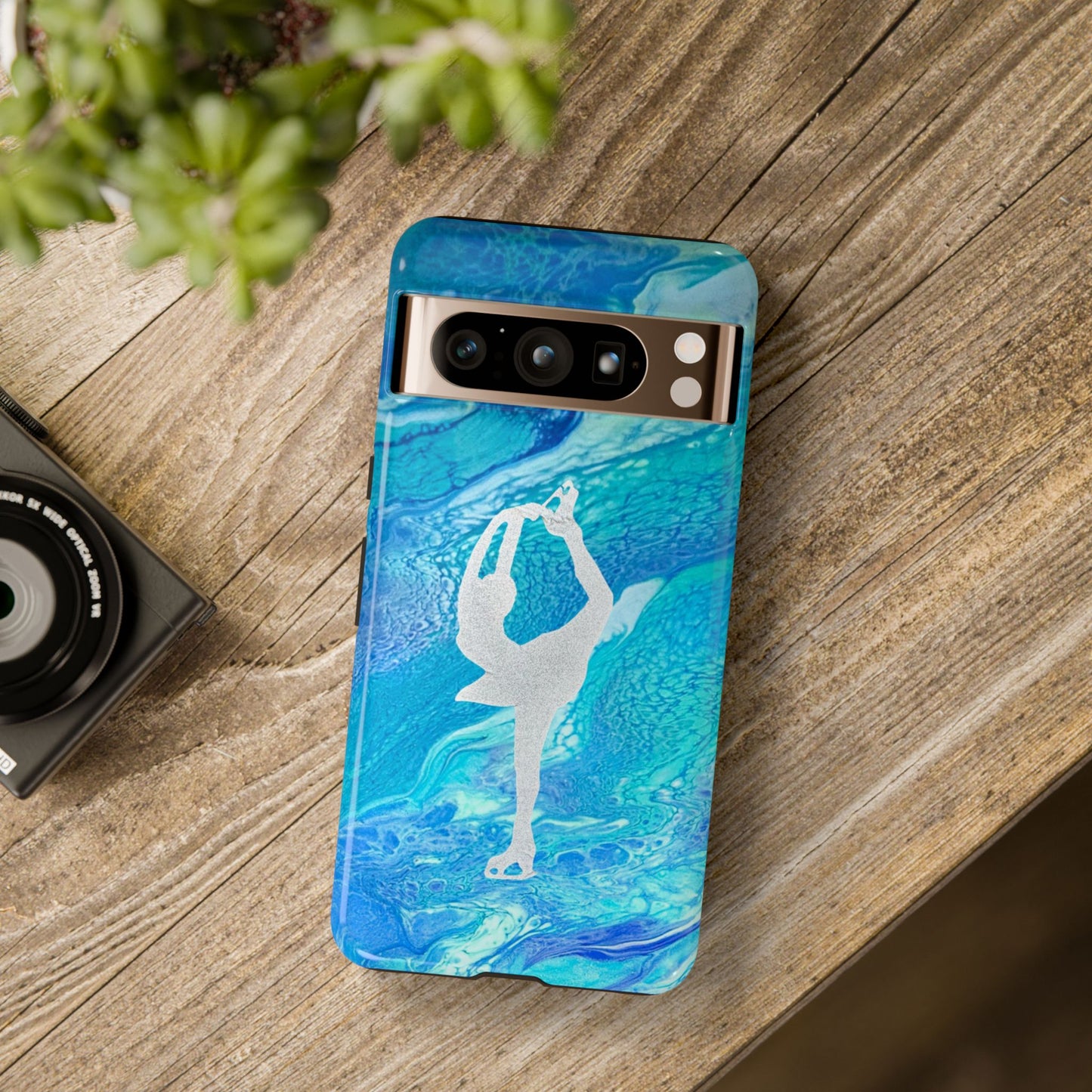 Tough phone cases for IPhone, Samsung and Google Pixel devices with figure skating design