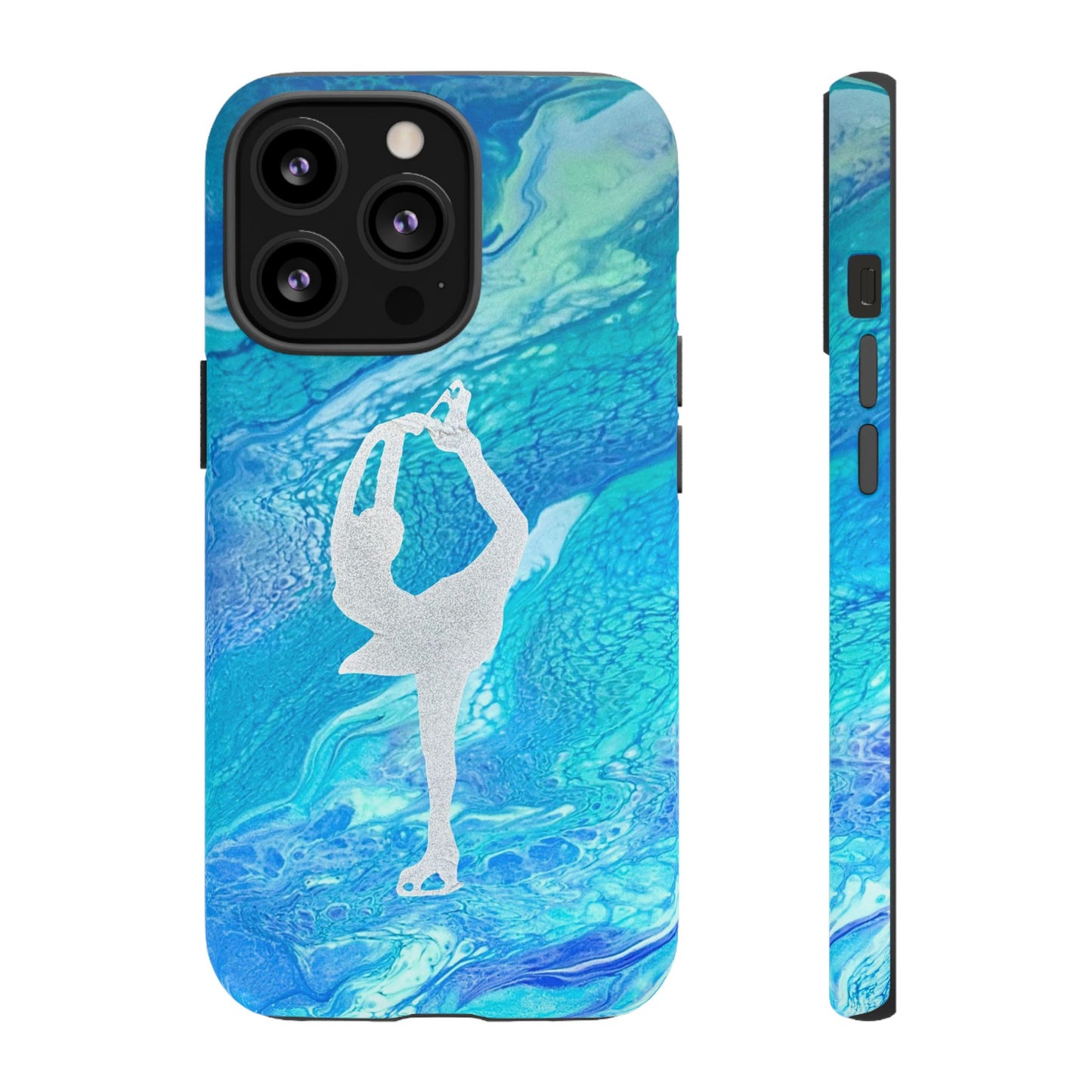 Tough phone cases for IPhone, Samsung and Google Pixel devices with figure skating design