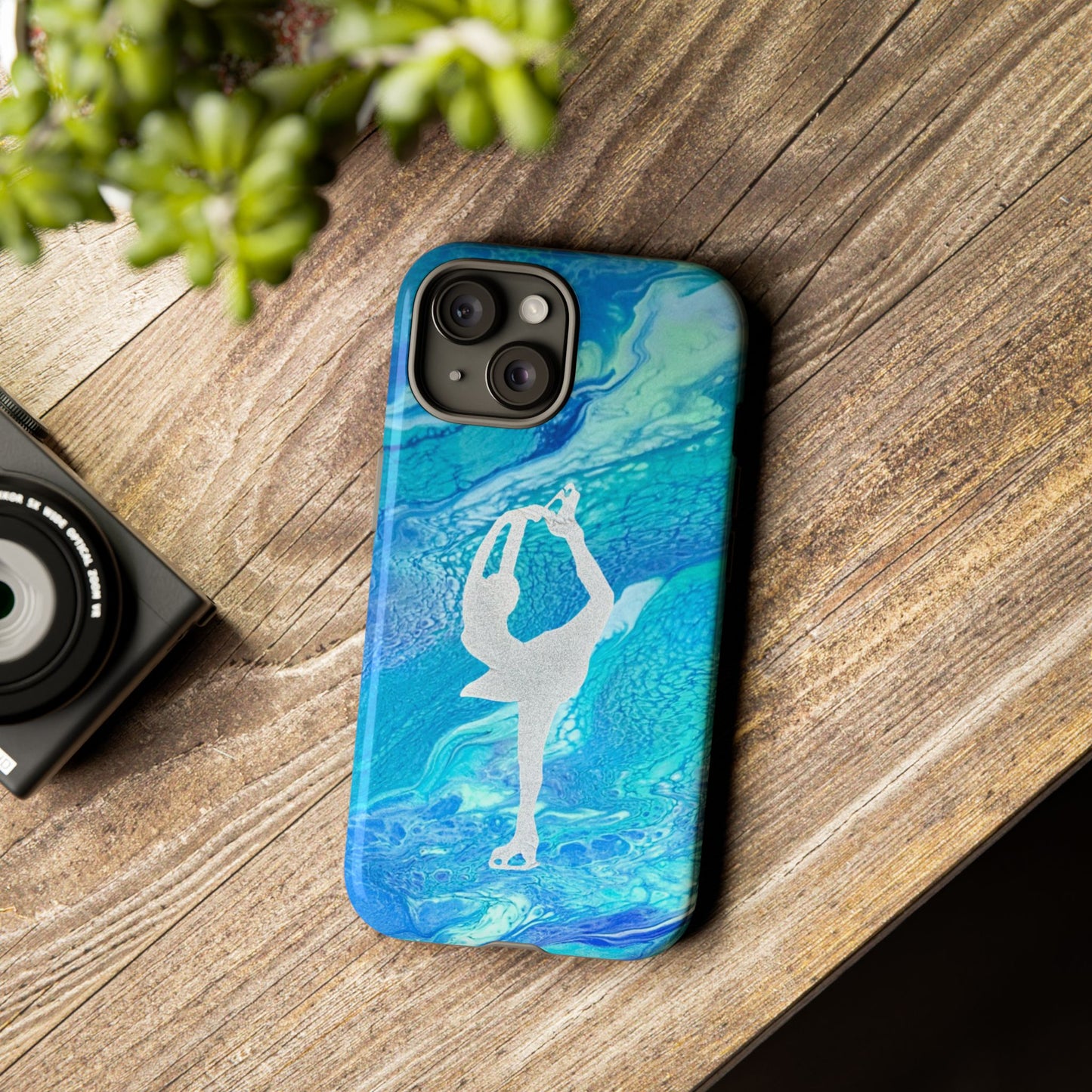 Tough phone cases for IPhone, Samsung and Google Pixel devices with figure skating design