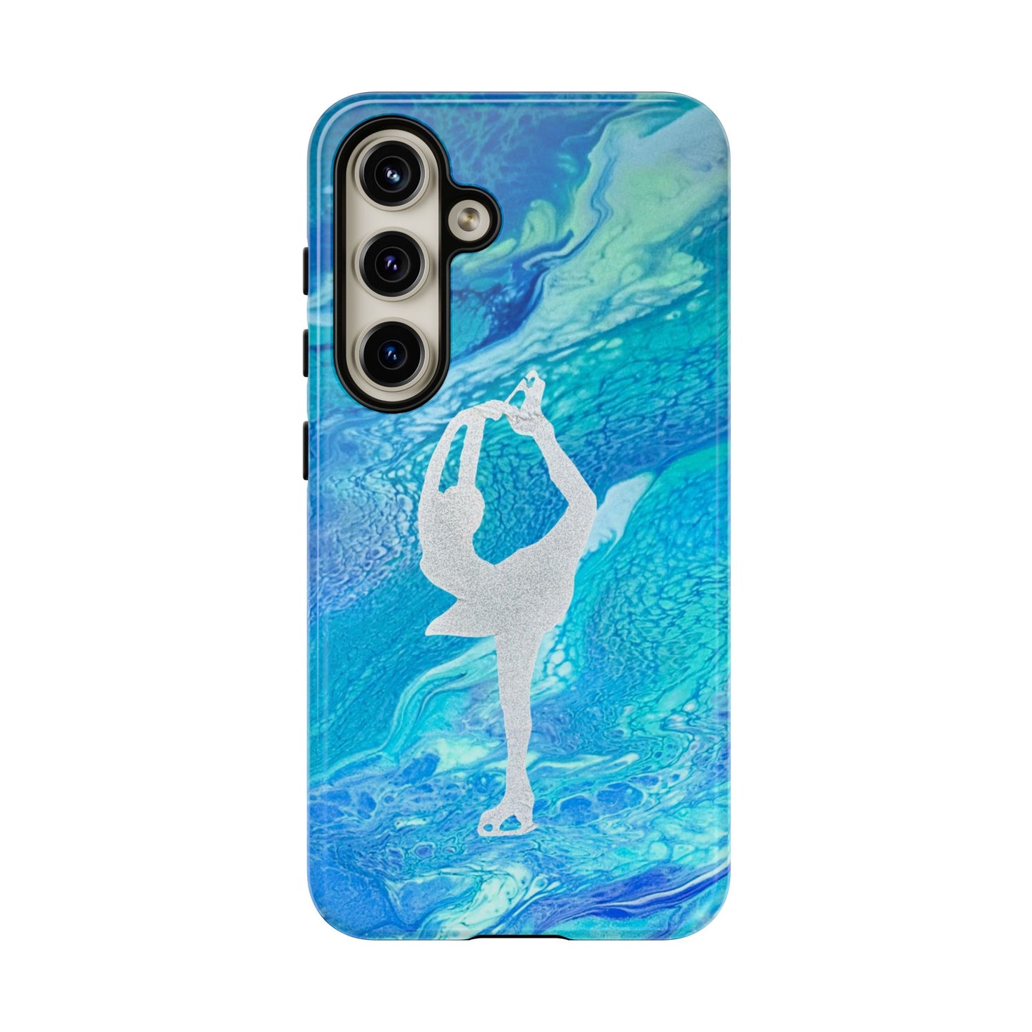 Tough phone cases for IPhone, Samsung and Google Pixel devices with figure skating design