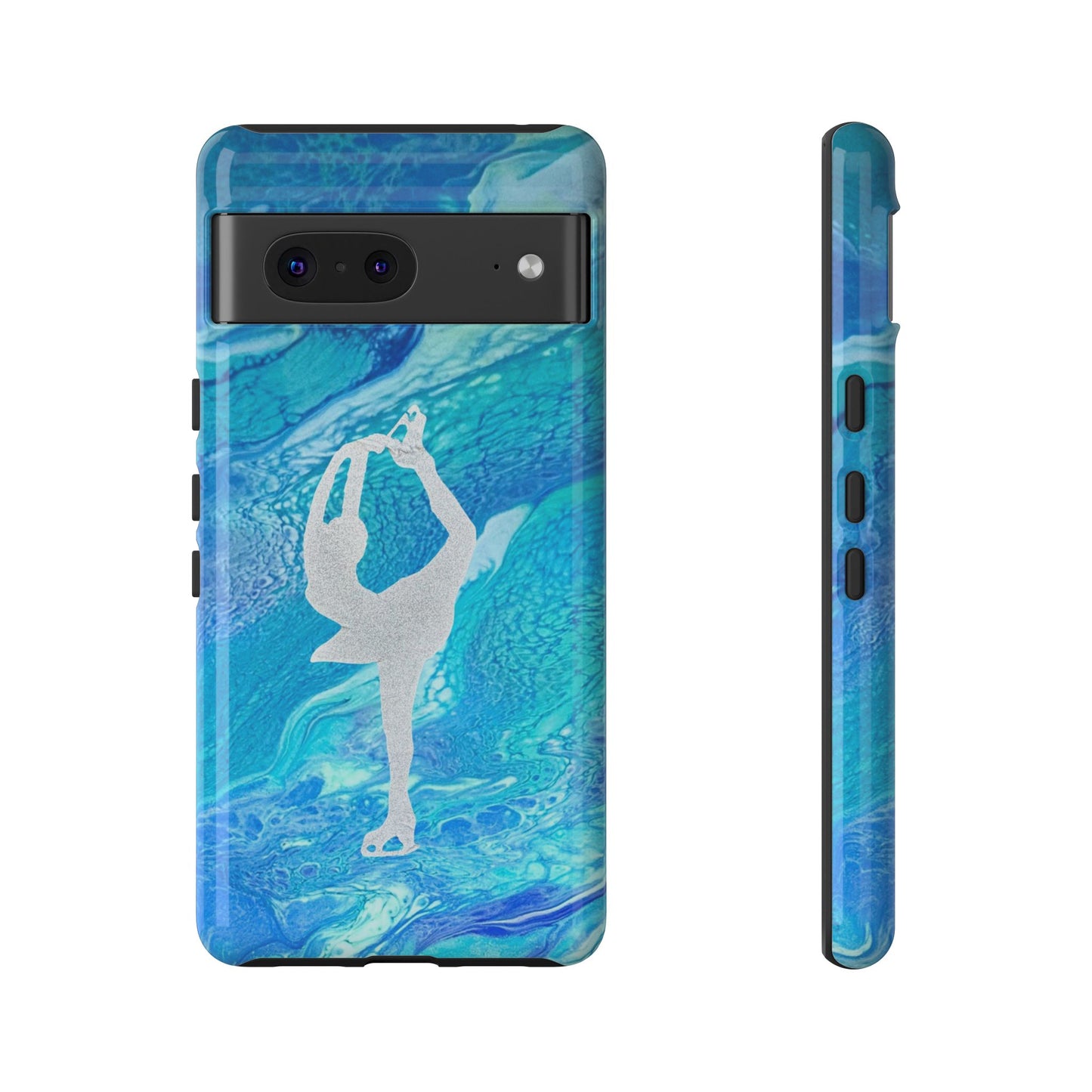 Tough phone cases for IPhone, Samsung and Google Pixel devices with figure skating design