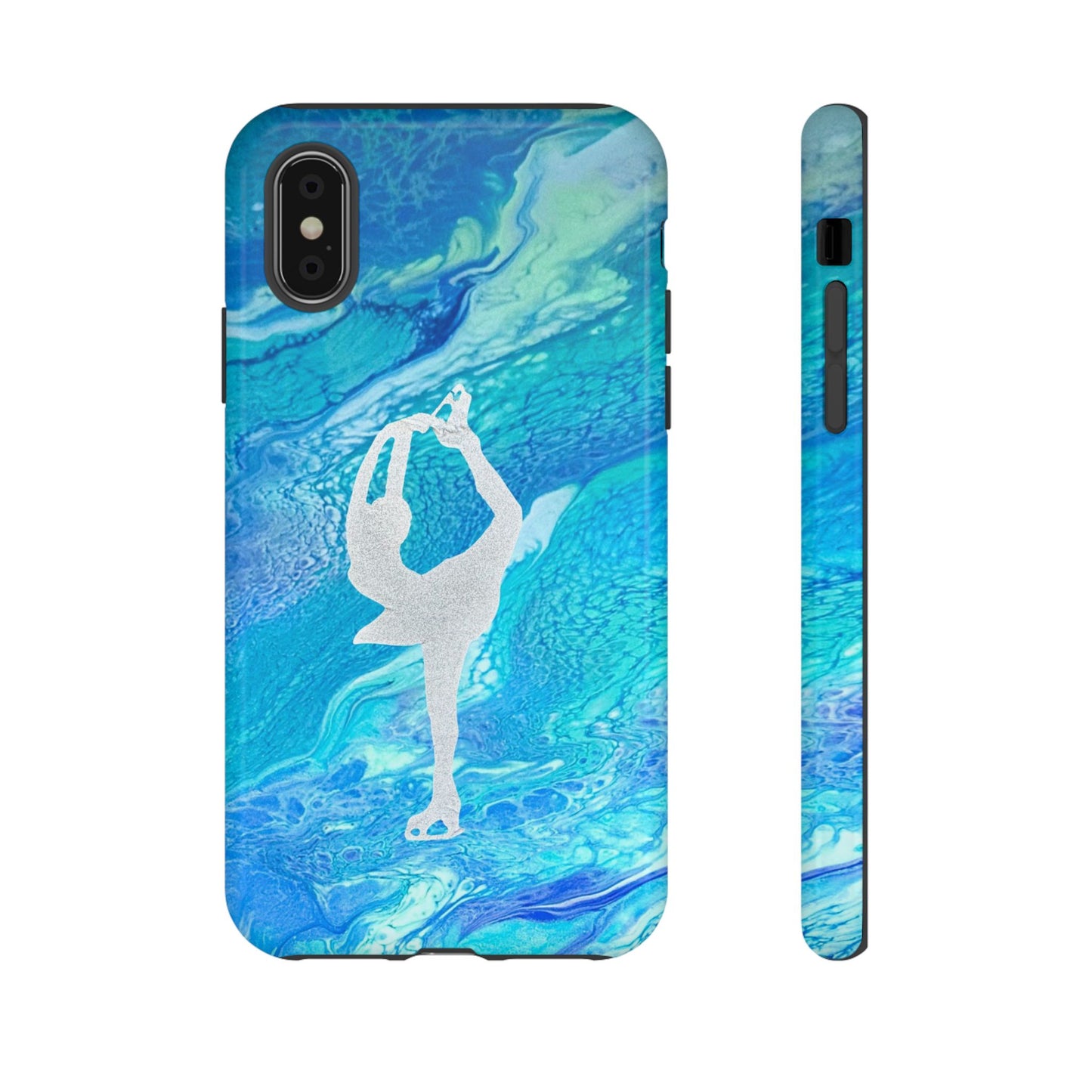 Tough phone cases for IPhone, Samsung and Google Pixel devices with figure skating design