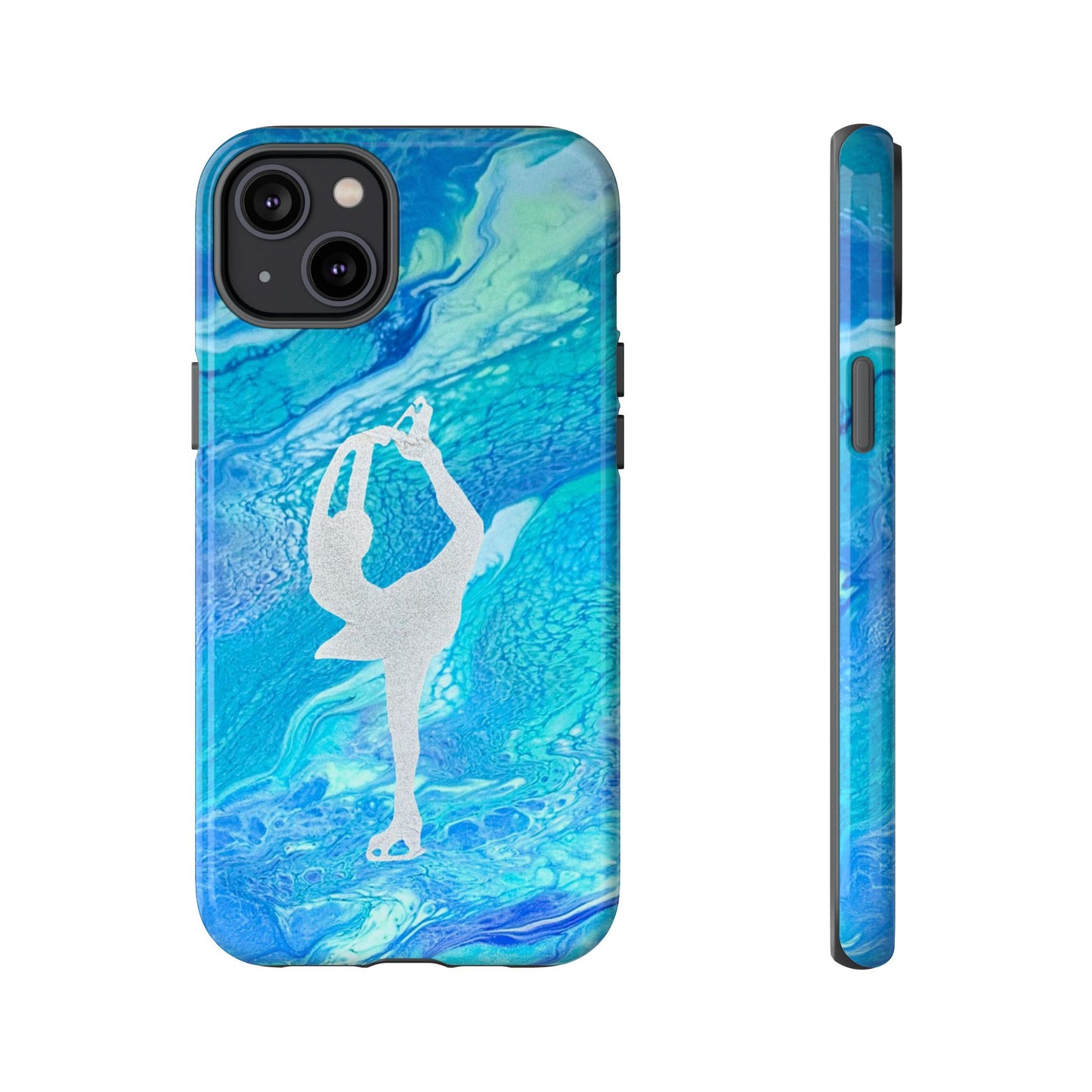 Tough phone cases for IPhone, Samsung and Google Pixel devices with figure skating design