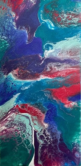 10"x20" Acrylic pour swipe in Pink purple and blues